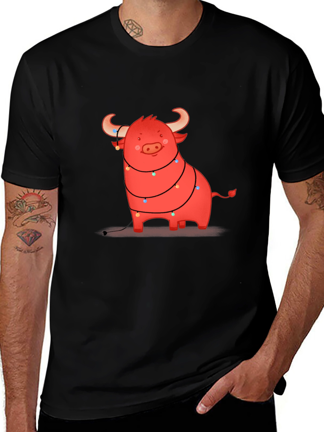 Variant 7 of Festive Bull Graphic Tee - Holiday Cheer
