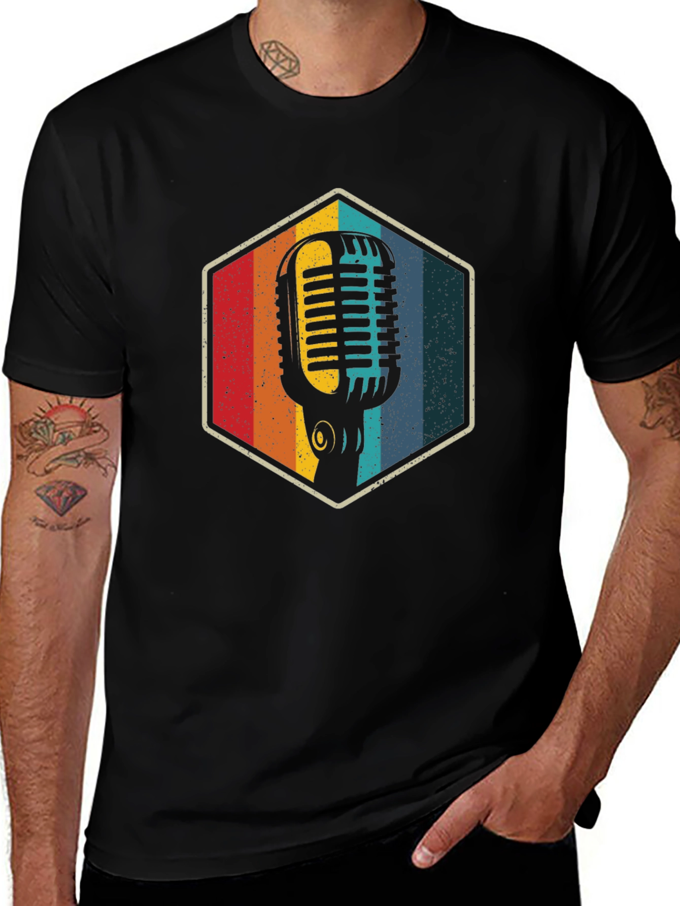 Retro Microphone Graphic Tee - Vintage Style