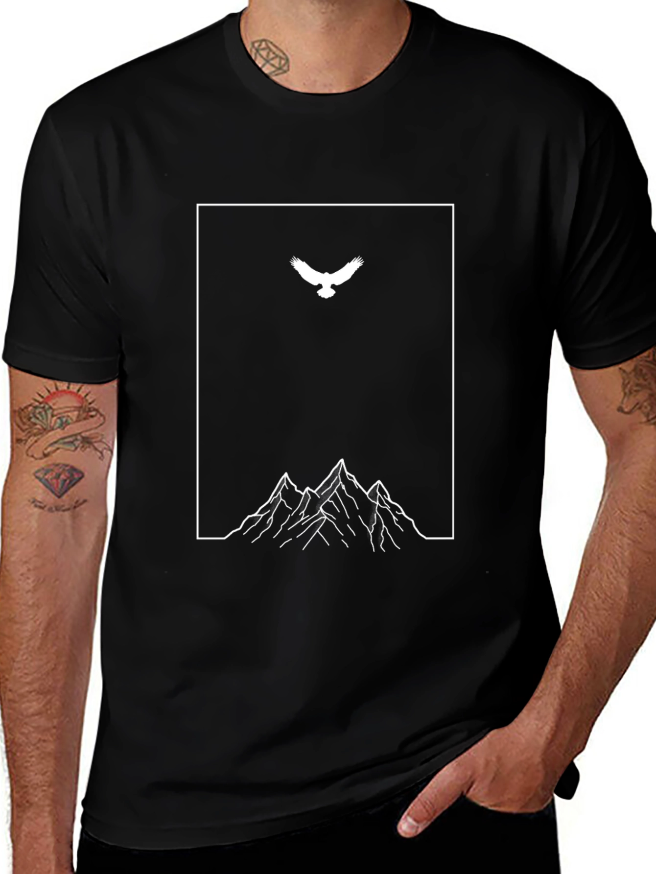 Variant 13 of Eagle & Mountain Graphic Tee - Minimalist Design