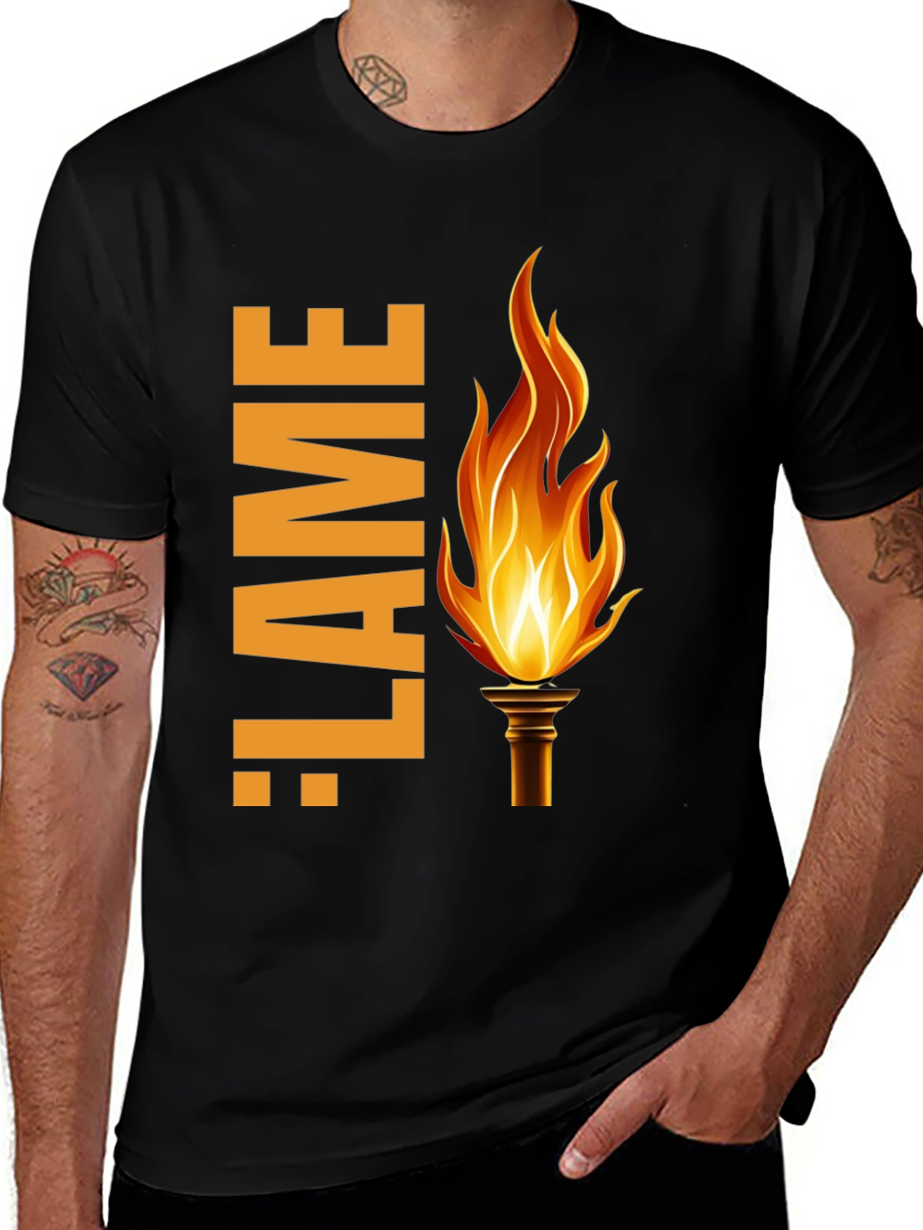 Flame Graphic Print Black T-Shirt
