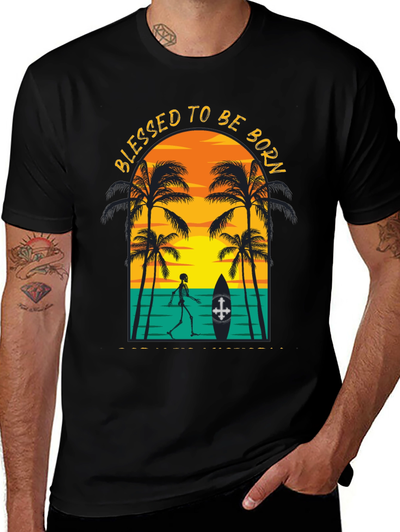 Variant 11 of Blessed to be Born Skeleton Beach Graphic Tee