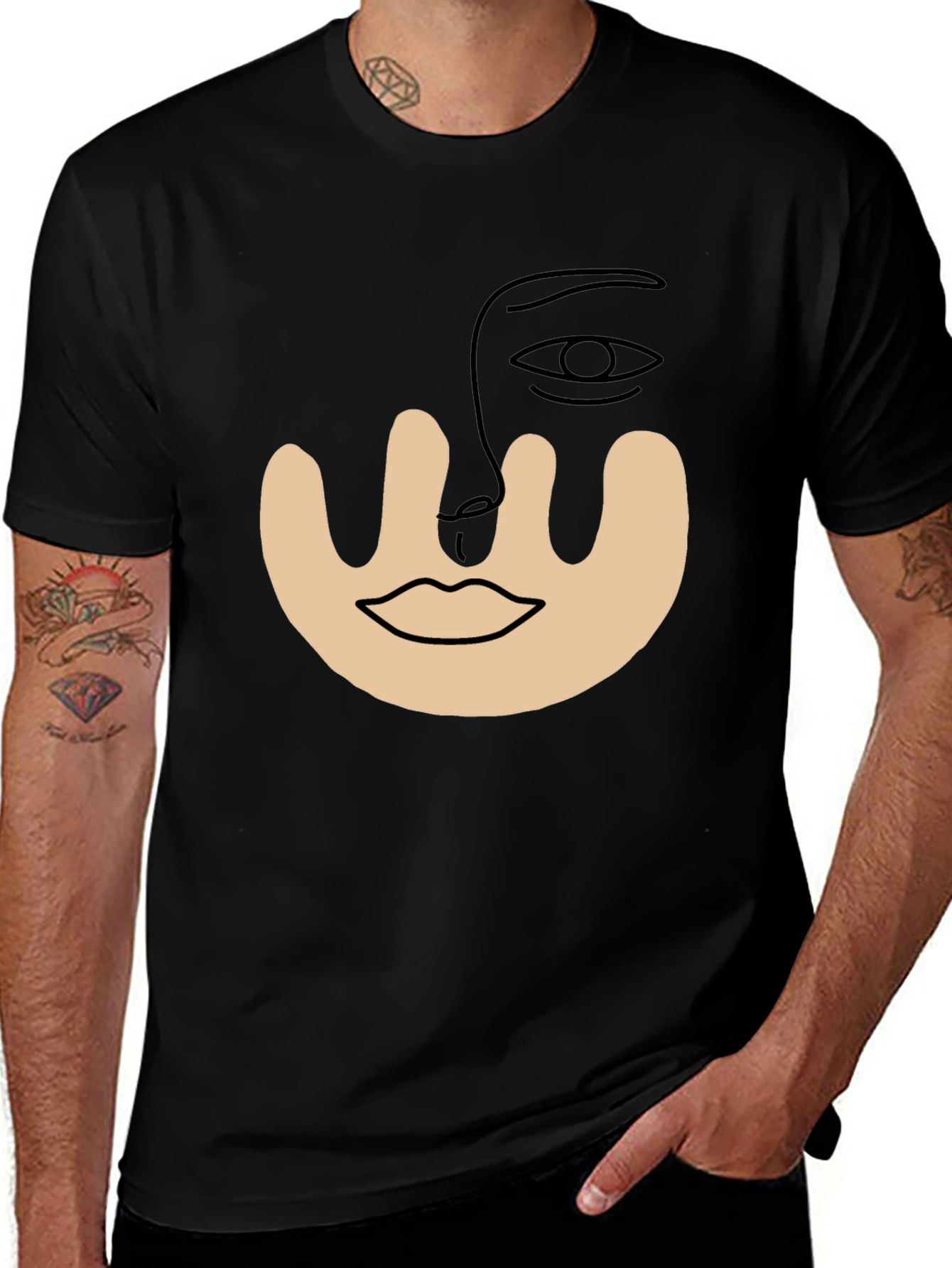 Variant 17 of Abstract Face Graphic Black T-Shirt
