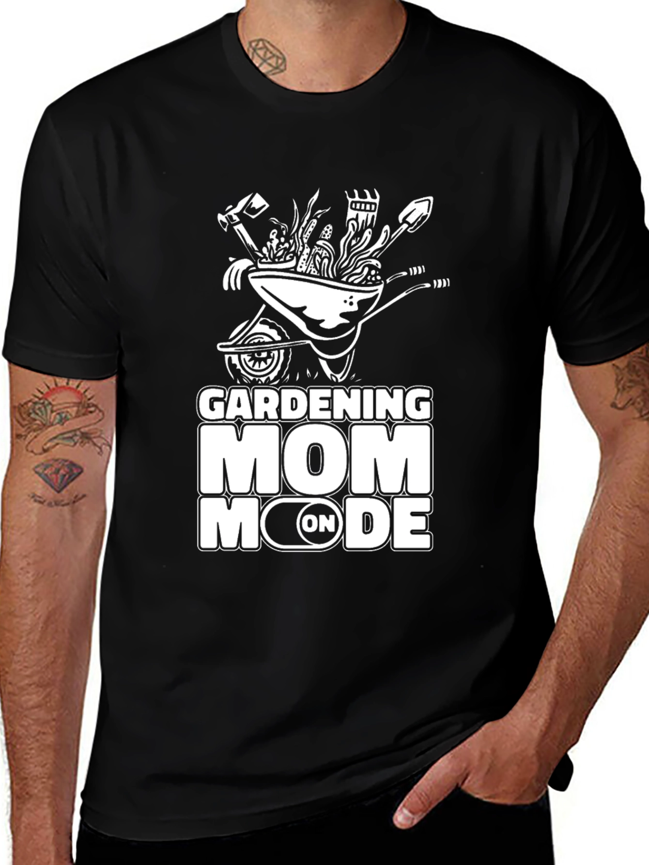 Variant 4 of Gardening Mom Mode T-Shirt - Black Cotton Graphic Tee