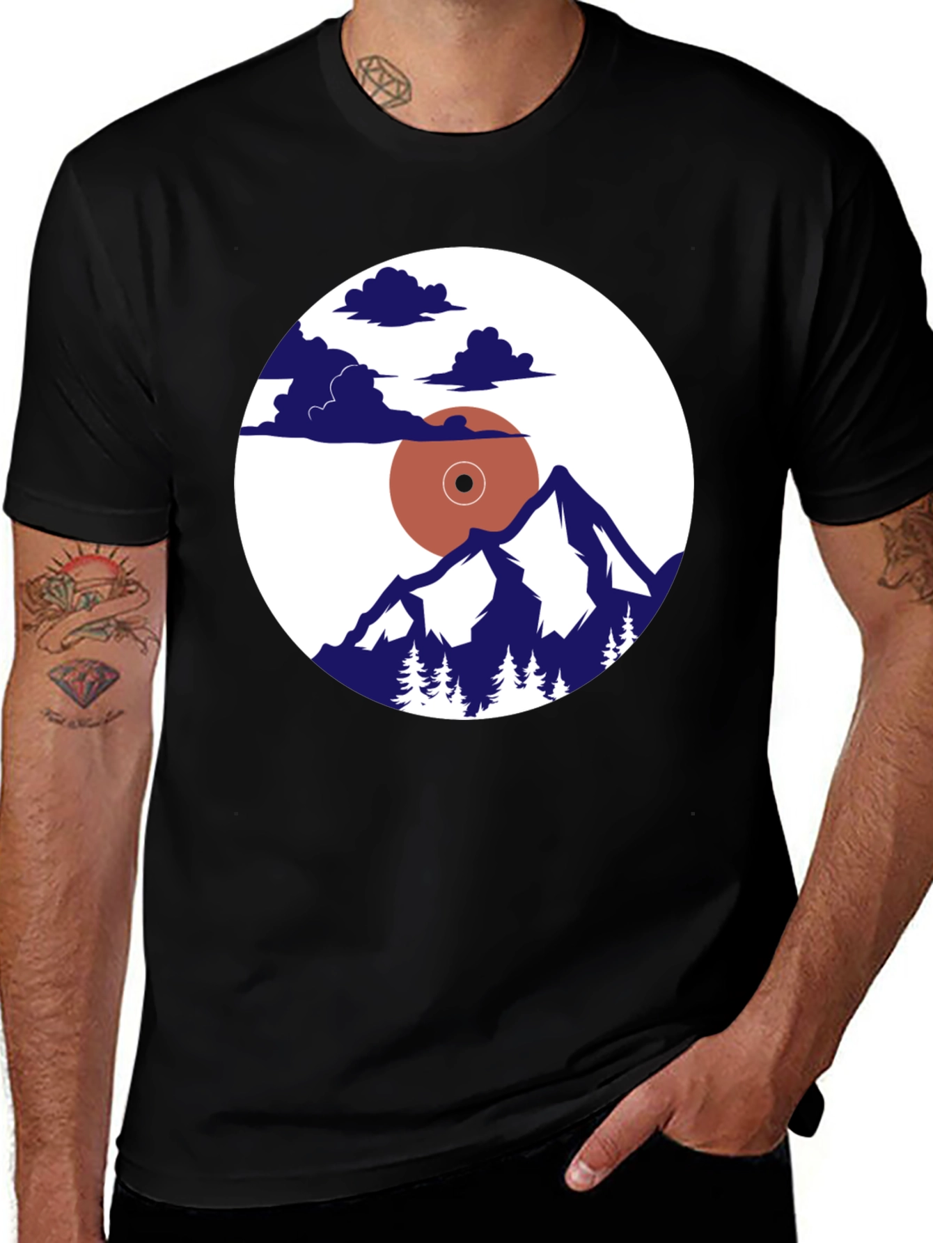 Variant 26 of Mountain Vinyl Record Graphic Tee - Black