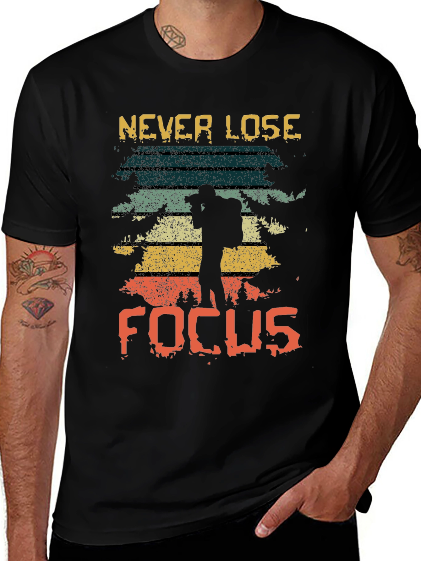 Black Never Lose Focus Retro Graphic Tee main image