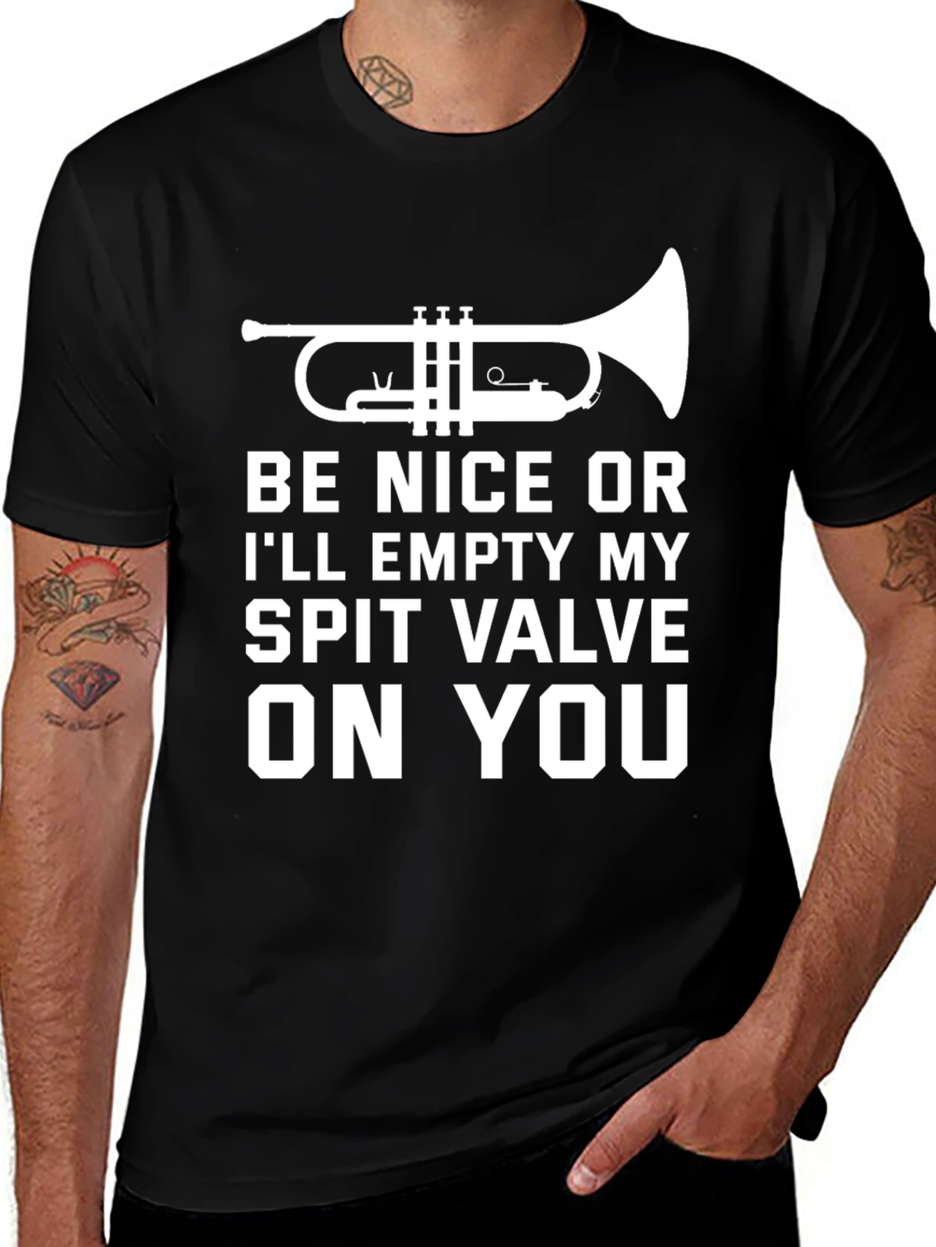 Variant 5 of Funny Trumpet T-Shirt - Be Nice or Spit Valve!