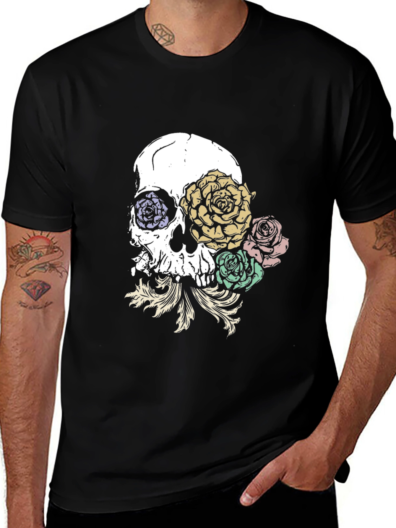 Skull & Roses Graphic T-Shirt - Trendy Streetwear