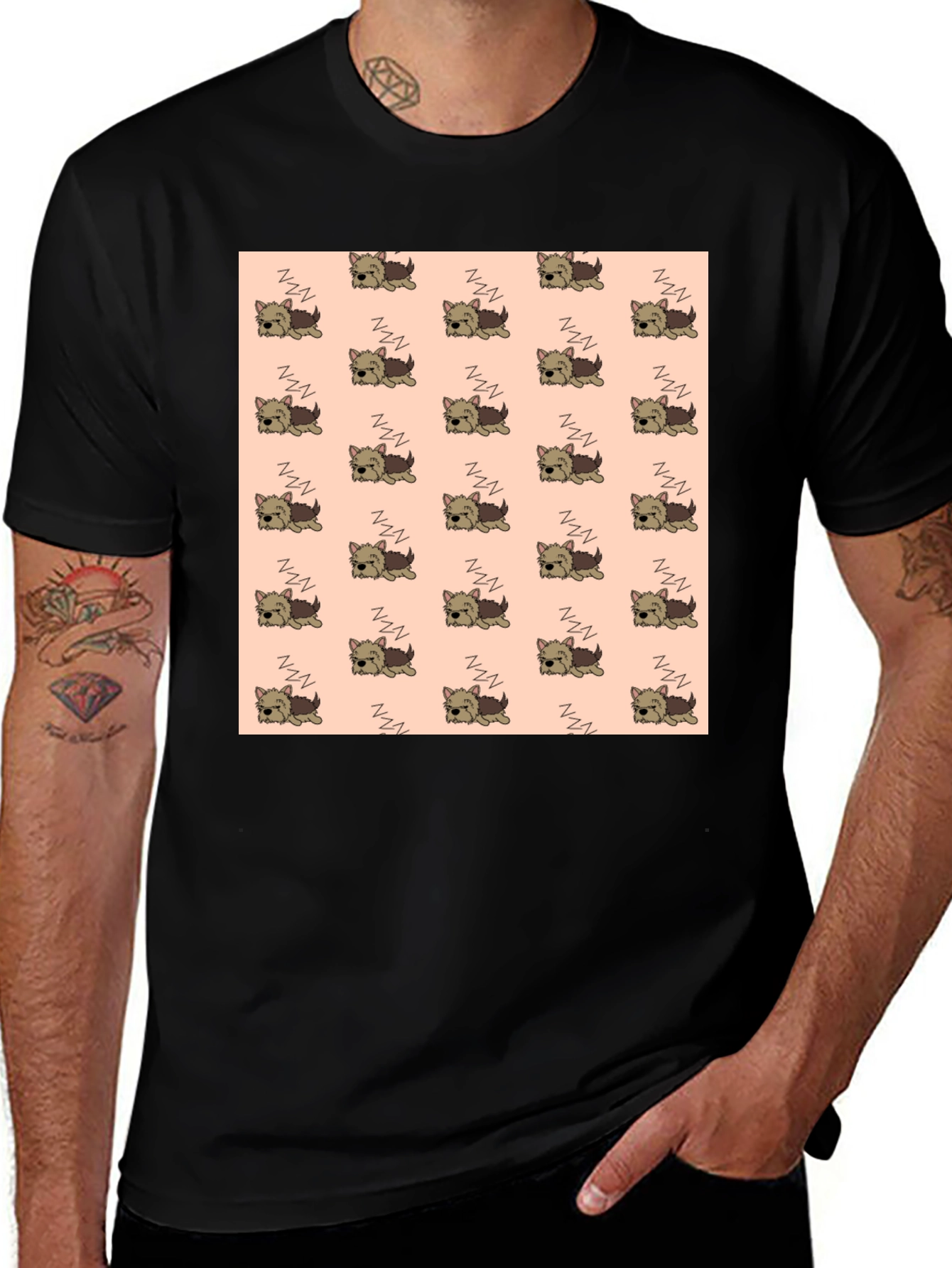 Variant 23 of Cute Sleeping Dog Pattern Men's T-Shirt