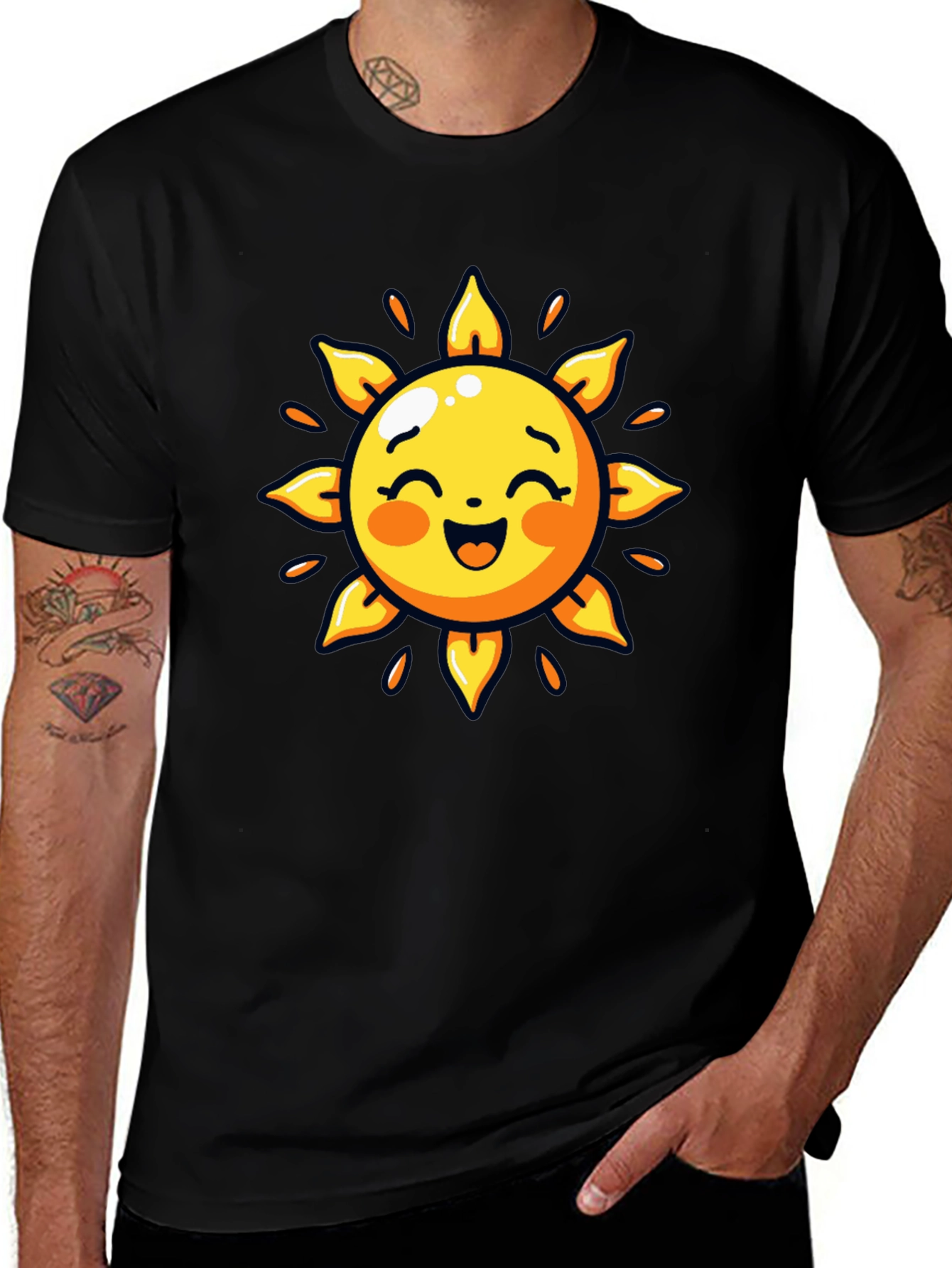 Variant 14 of Smiling Sun Graphic Tee - Black Cotton Comfort