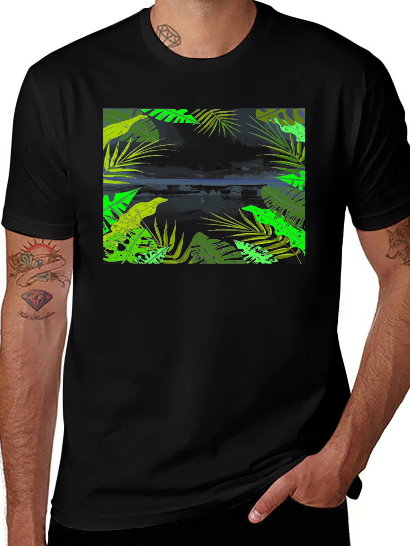 Variant 4 of Tropical Vibes Black T-Shirt