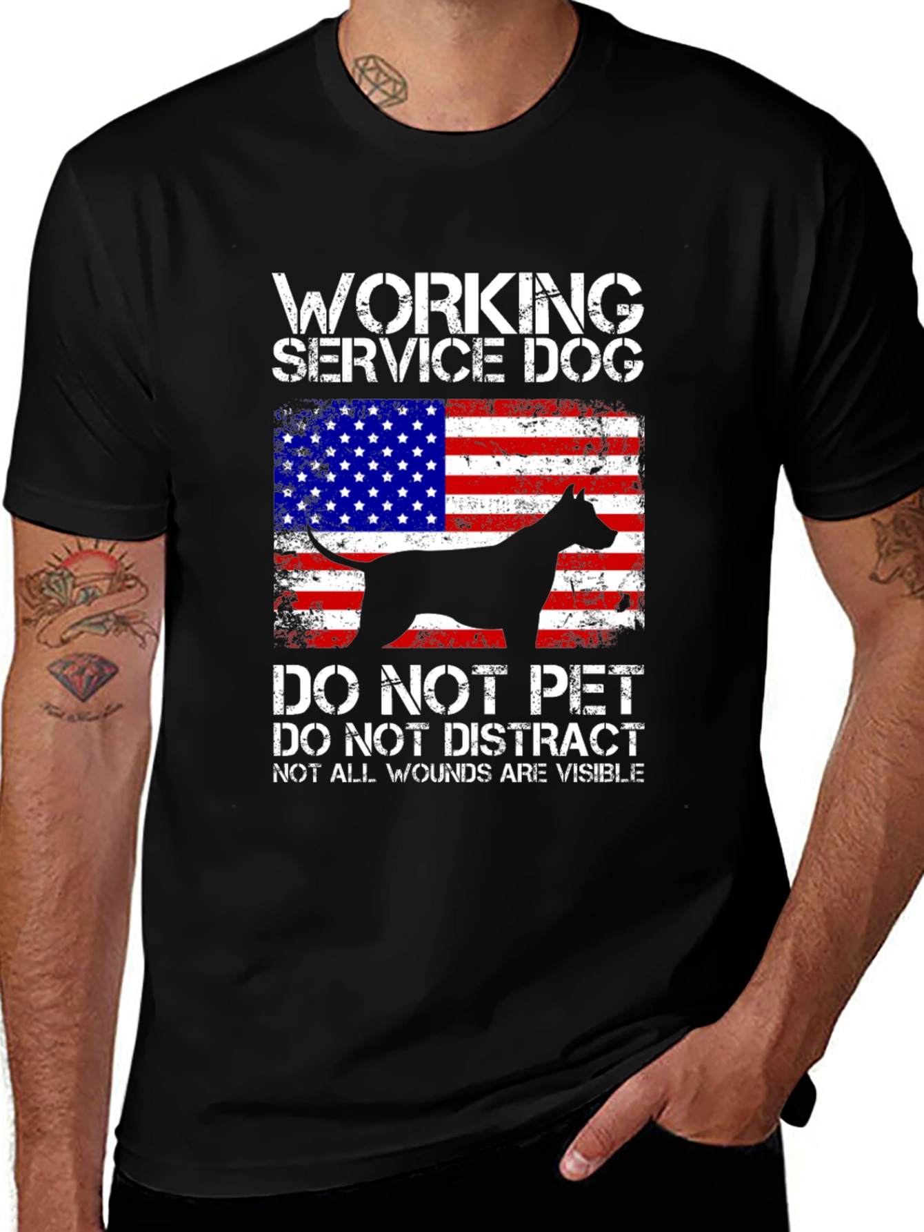 Working Service Dog T-Shirt - American Flag Design