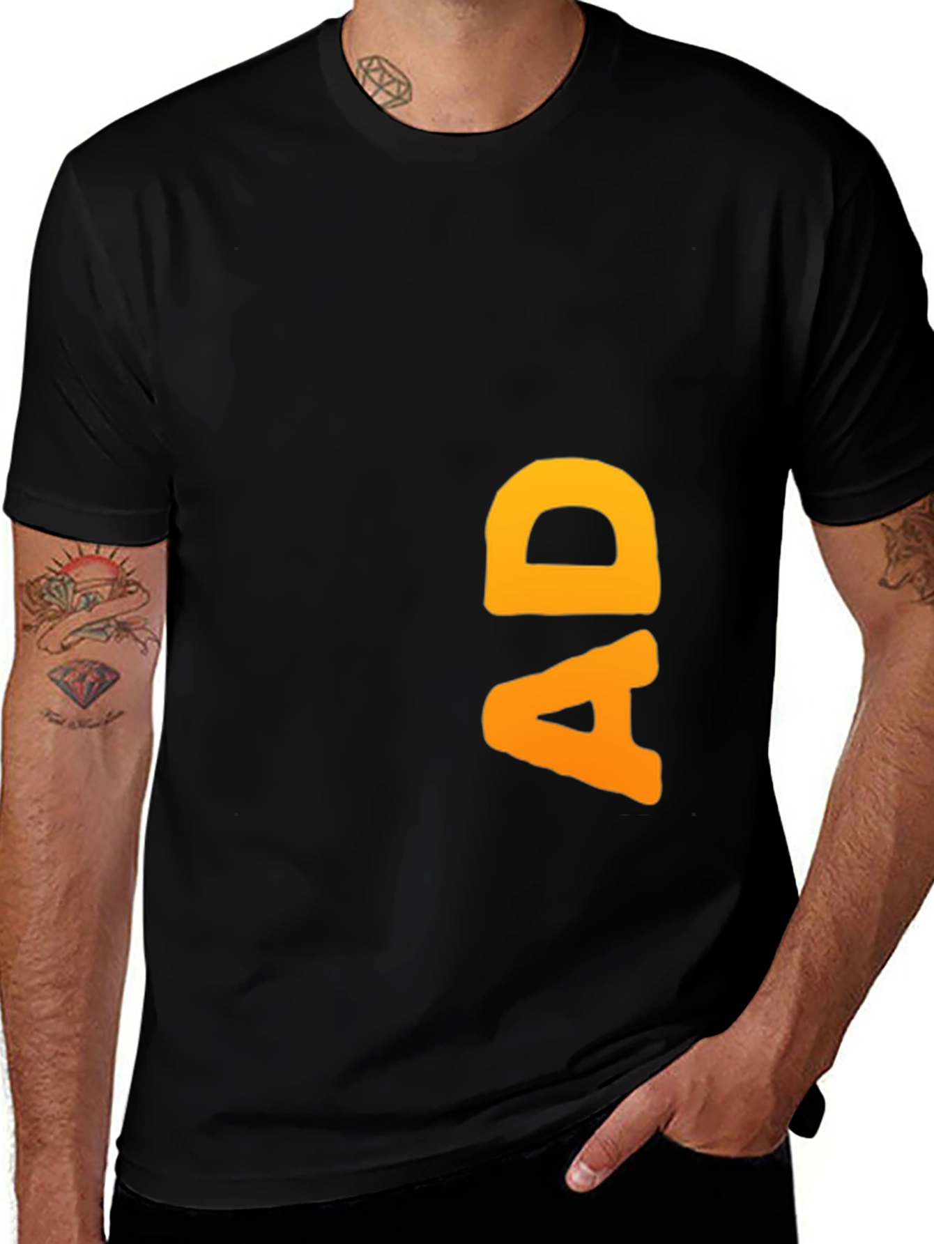 Variant 15 of Black Tee with Bold Orange "AD" Design