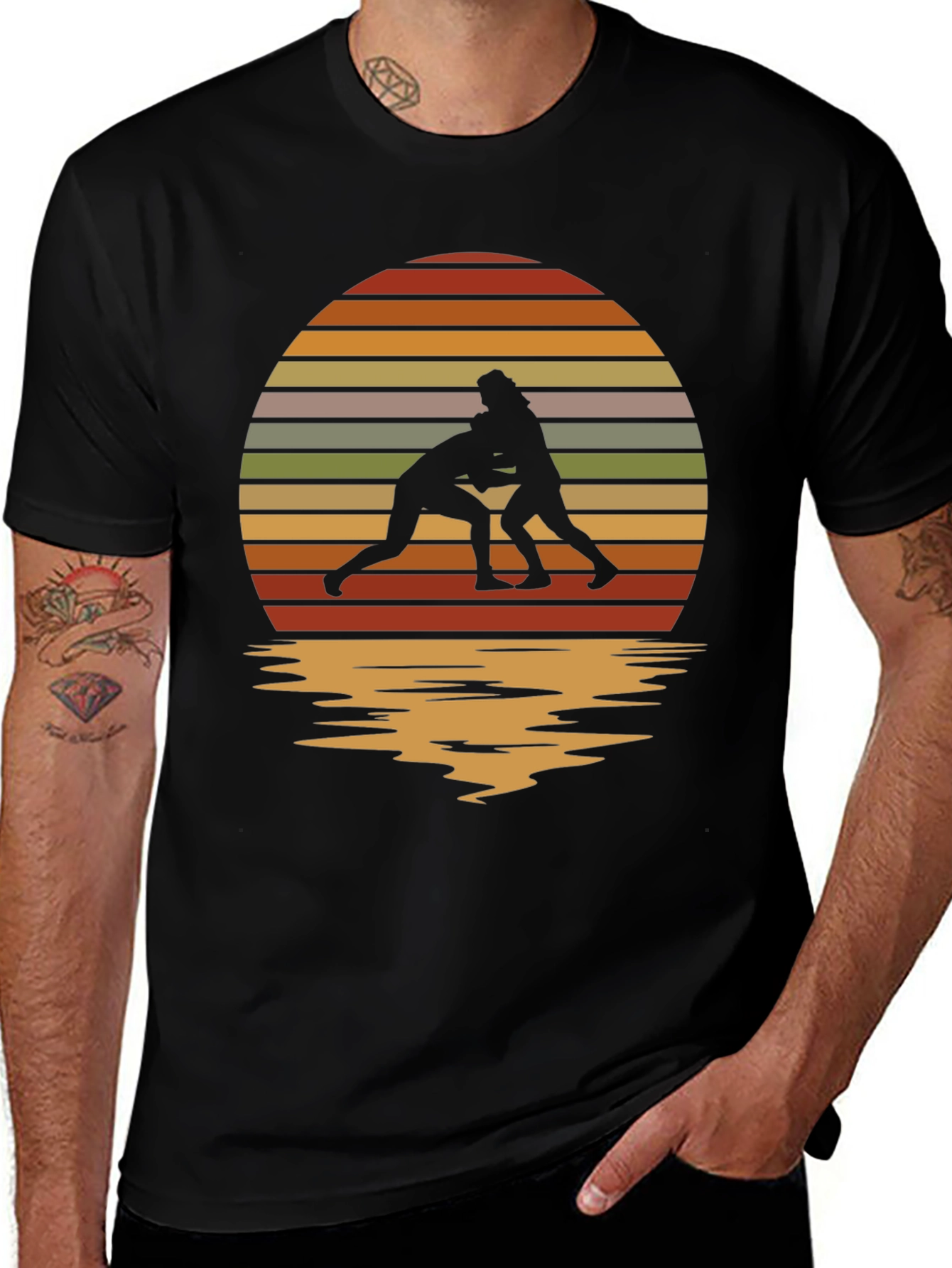 Variant 28 of Wrestling Silhouette Retro Sunset Tee
