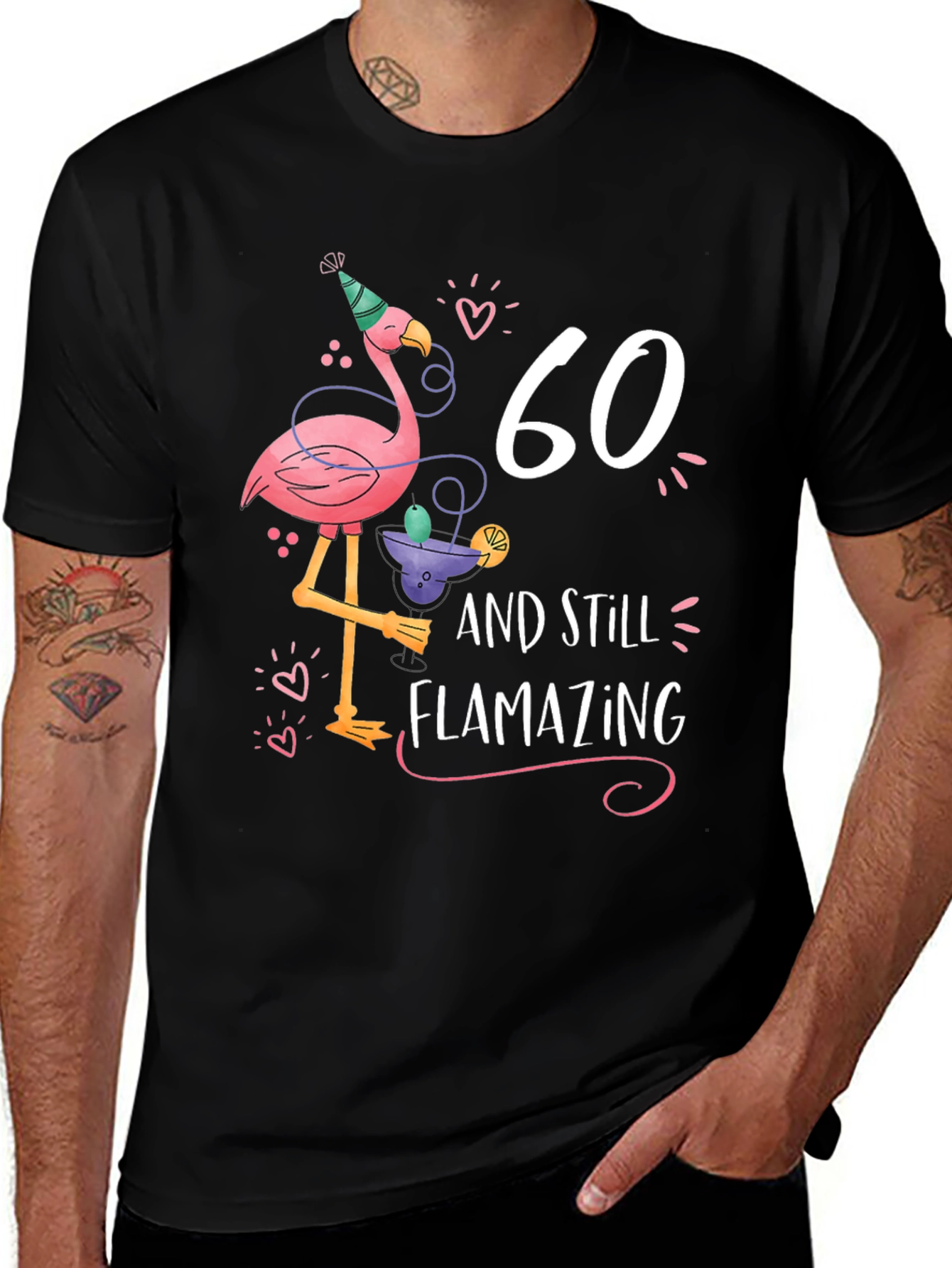 Black 60th Birthday Flamingo T-Shirt - Flamazing Gift Idea main image
