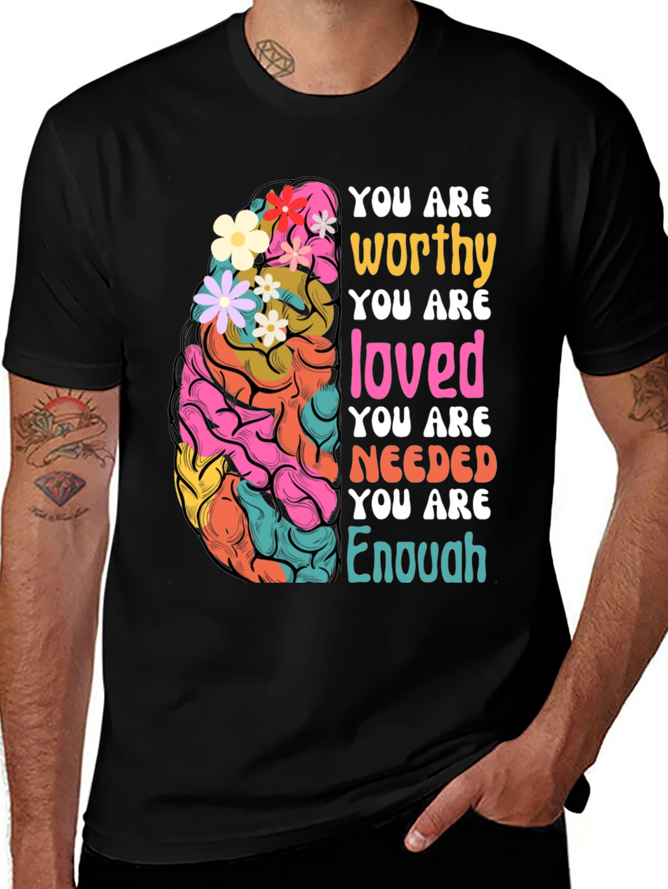 Variant 20 of Mental Health Awareness Brain T-Shirt: You Are Enough