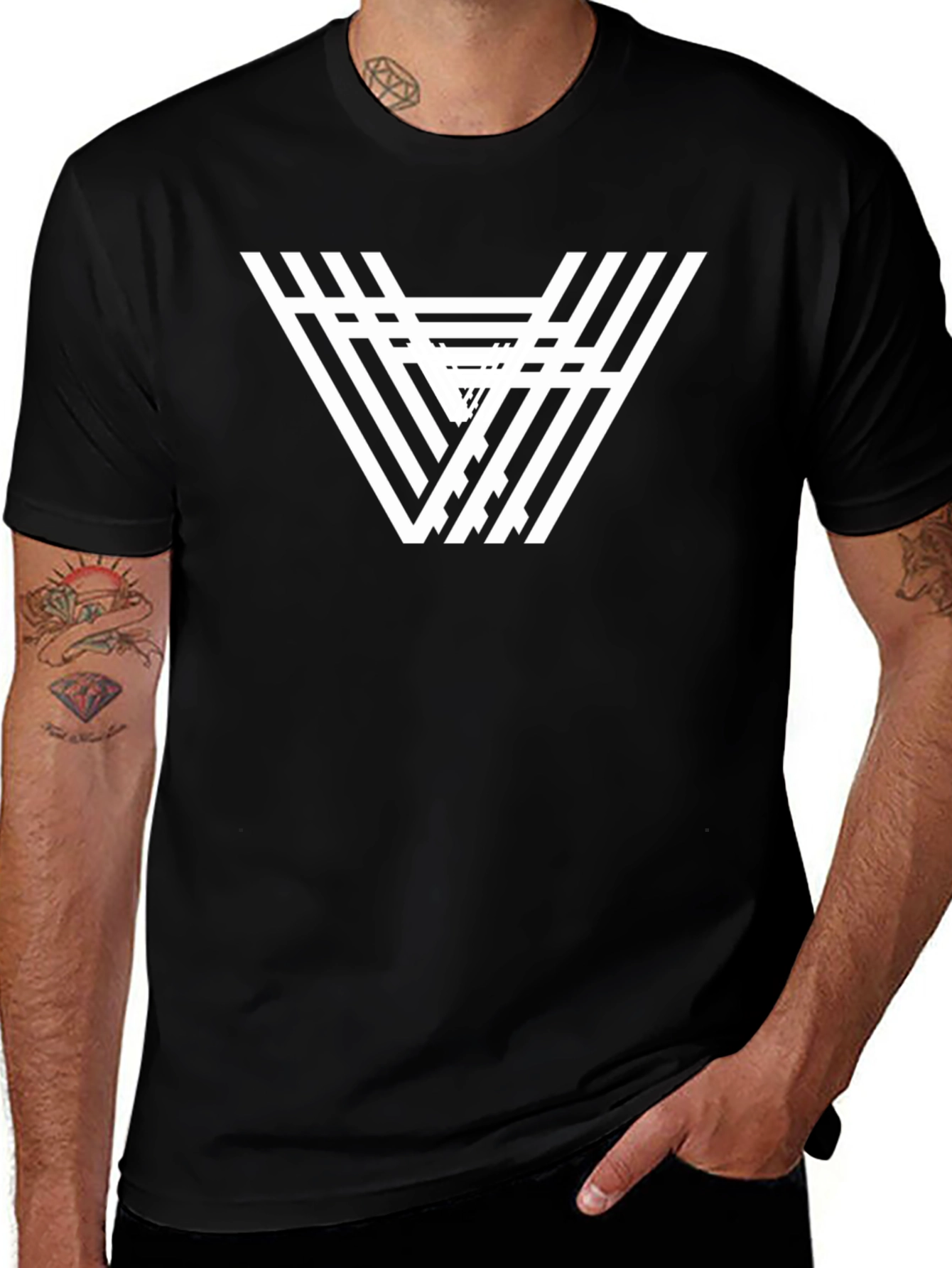 Variant 15 of Modern Striped V Graphic Black T-Shirt