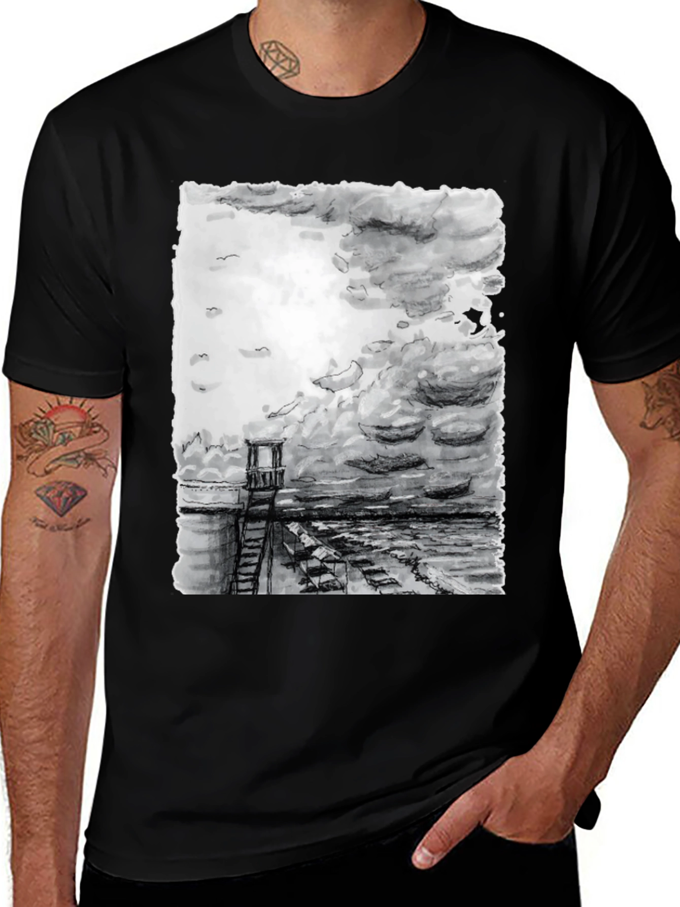 Variant 25 of Monochrome Coastal Tower Graphic T-Shirt
