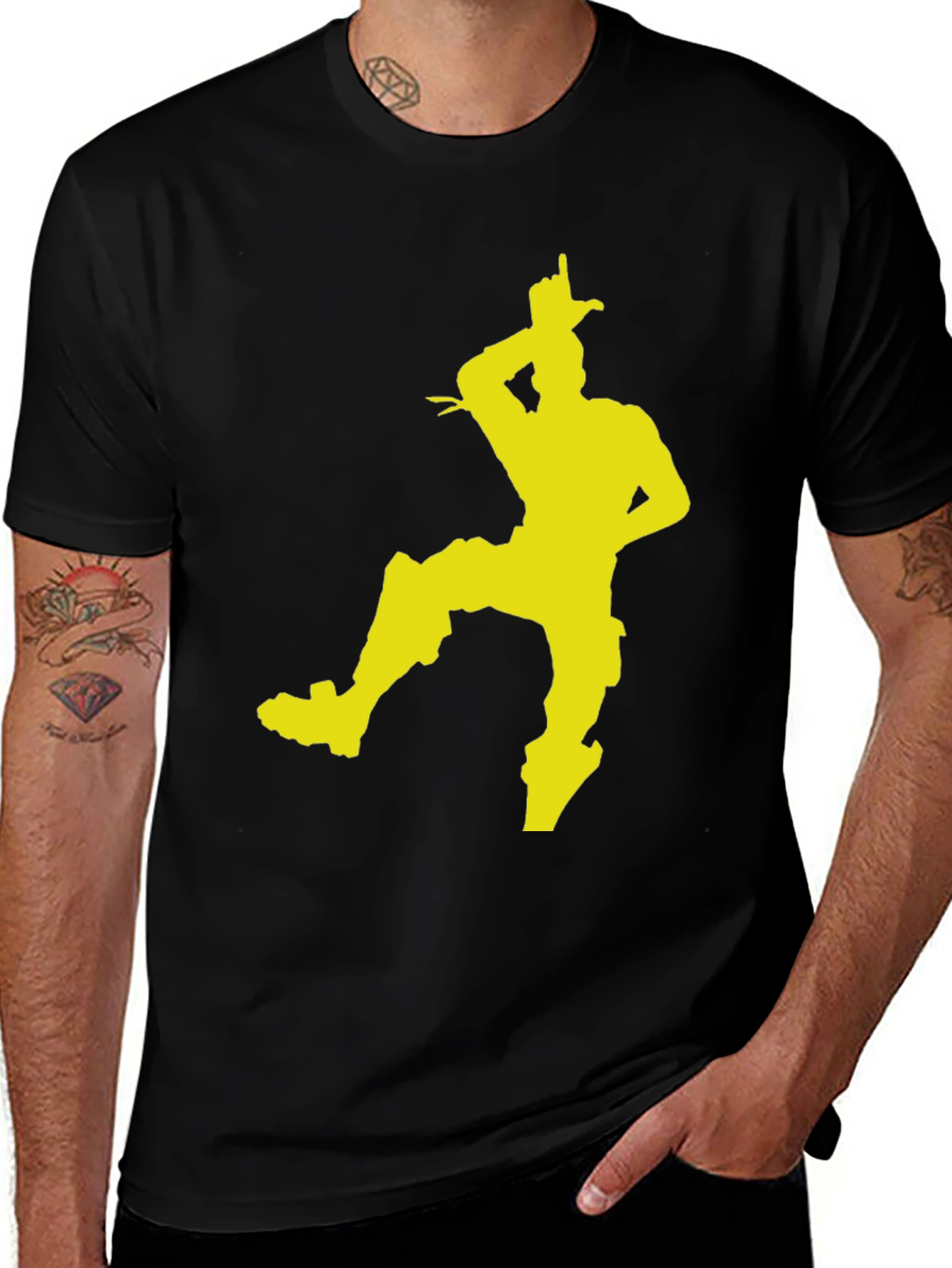 Black T-Shirt with Yellow Fortnite Dance Silhouette