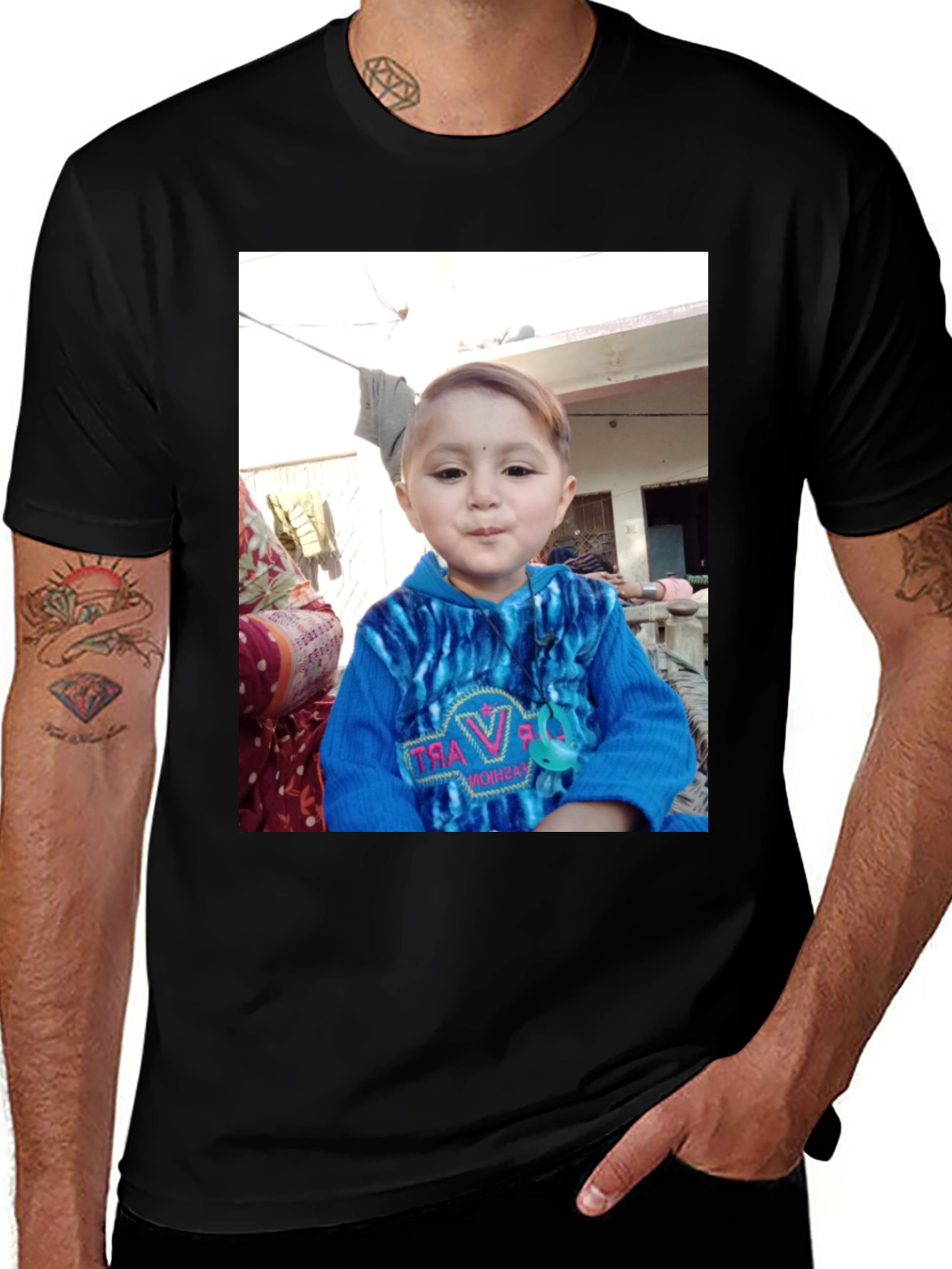 Variant 17 of Custom Photo Print T-Shirt - Personalized Black Tee