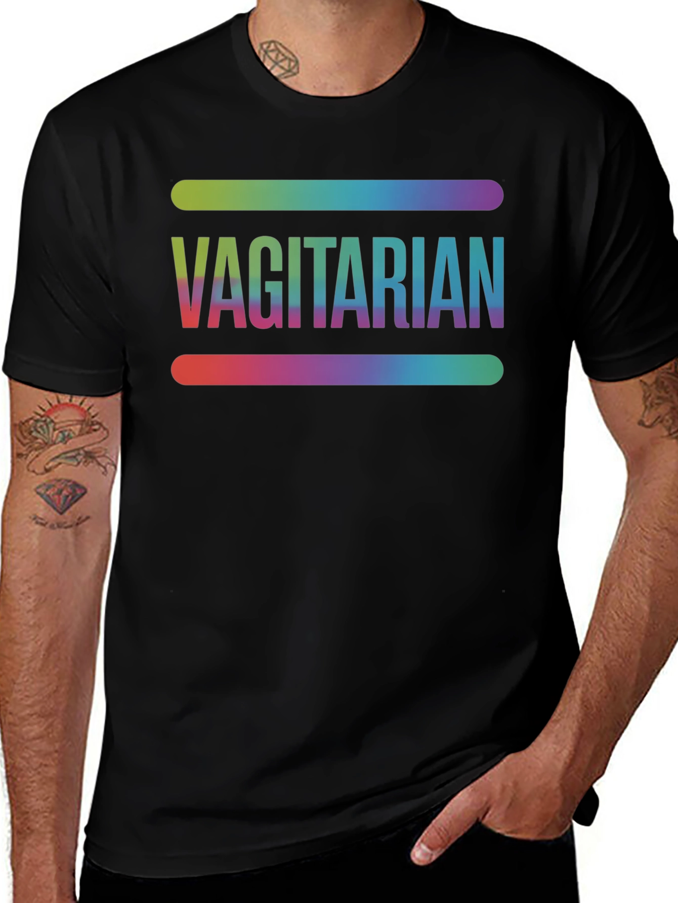 Variant 2 of Vagitarian Rainbow Graphic Tee - Black Casual T-Shirt