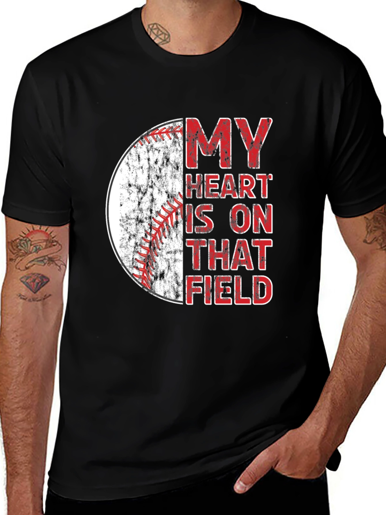 Variant 14 of Baseball Heart Field Graphic Tee - Black Cotton