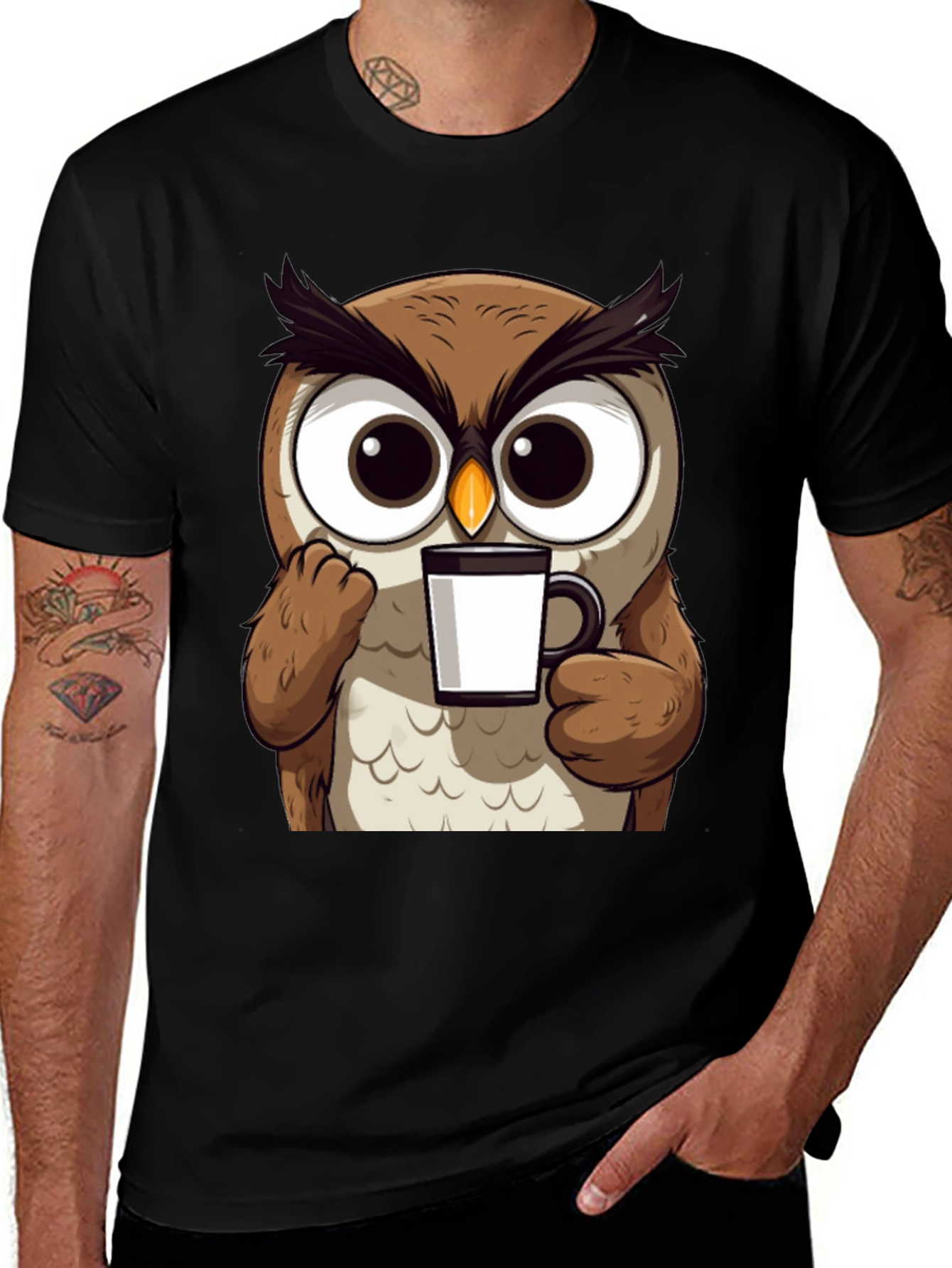 Variant 28 of Owl Coffee T-Shirt - Cute Cartoon Bird Tee
