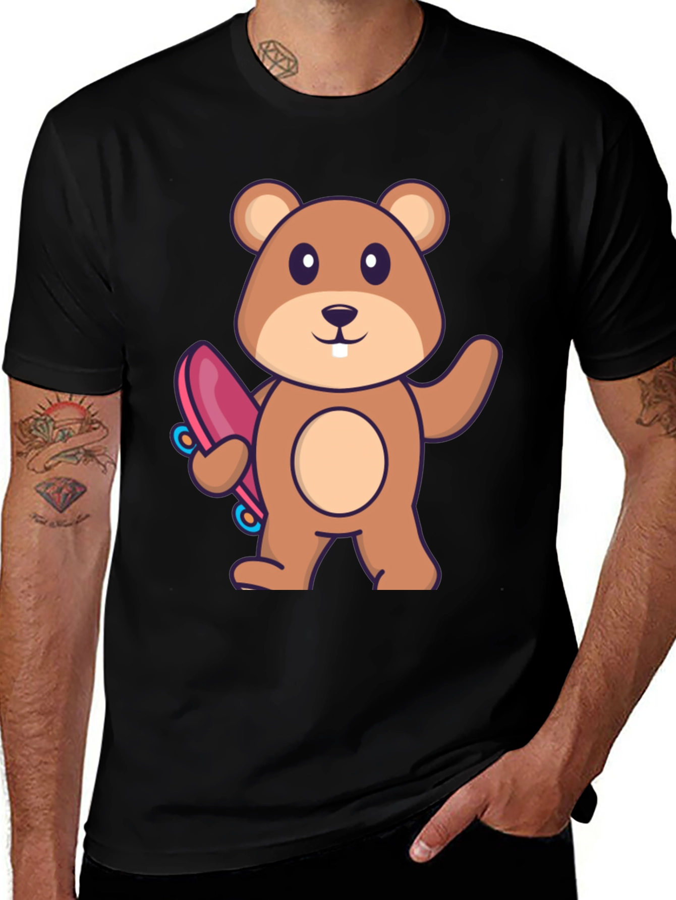 Cute Skater Beaver Graphic Tee