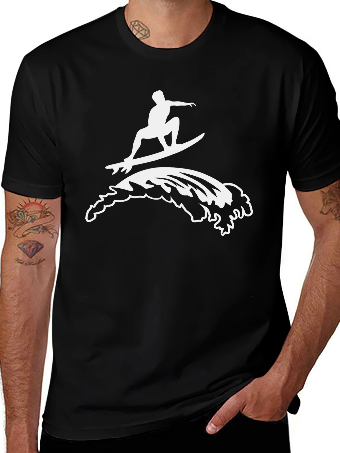 Variant 15 of Surfing Wave Graphic T-Shirt - Black Cotton Tee