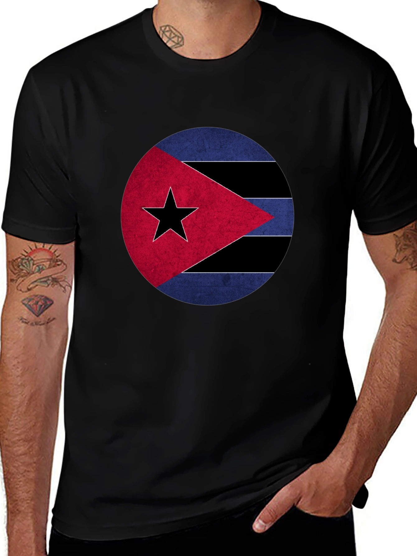 Variant 22 of Cuba Flag Graphic Tee - Men's Black Crew Neck T-Shirt
