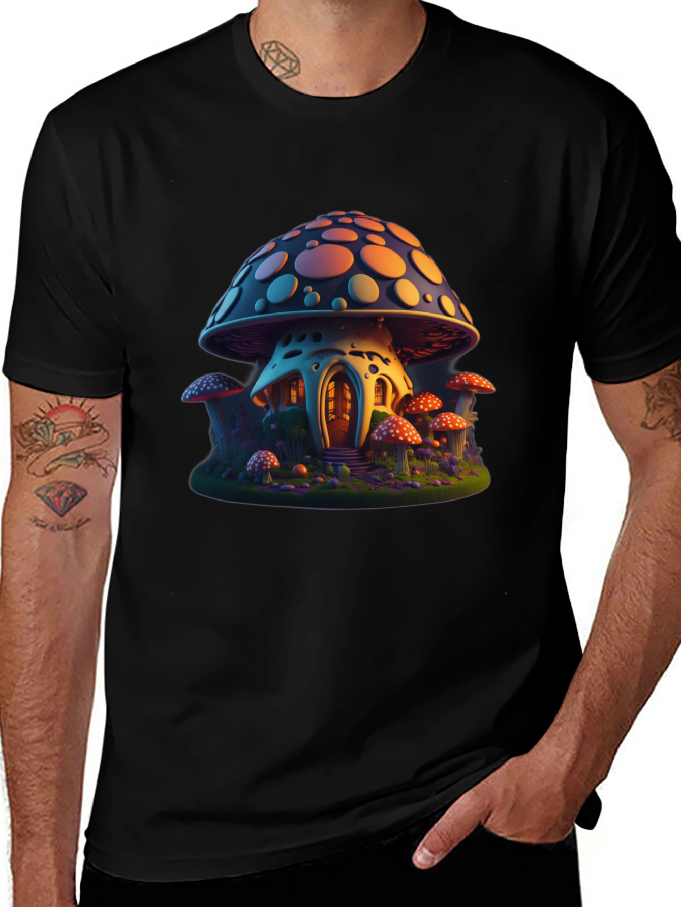 Variant 12 of Mushroom House Graphic Tee - Black