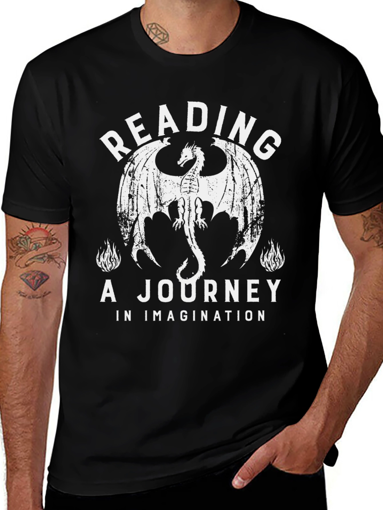 Variant 19 of Dragon Reading Journey Imagination Graphic Tee