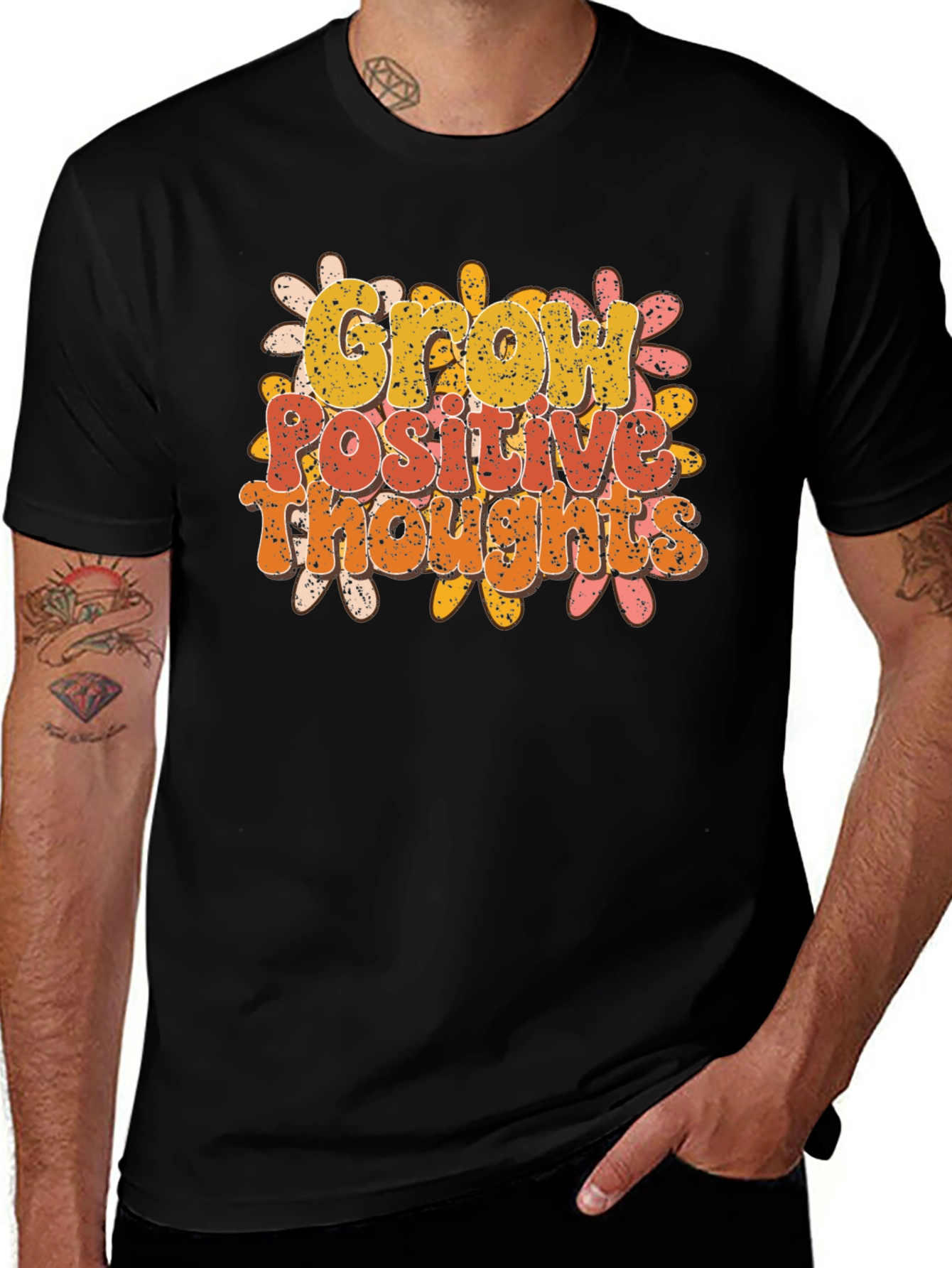 Variant 27 of Grow Positive Thoughts Black Graphic Tee