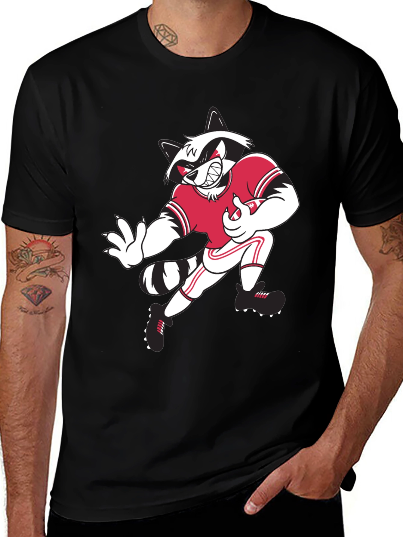 Variant 7 of Cartoon Raccoon Football Player Graphic T-Shirt