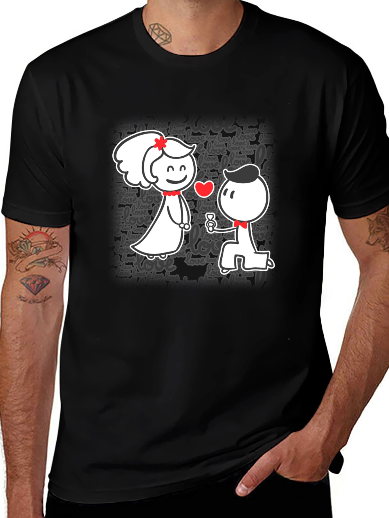 Variant 15 of Cute Love Proposal Black T-Shirt
