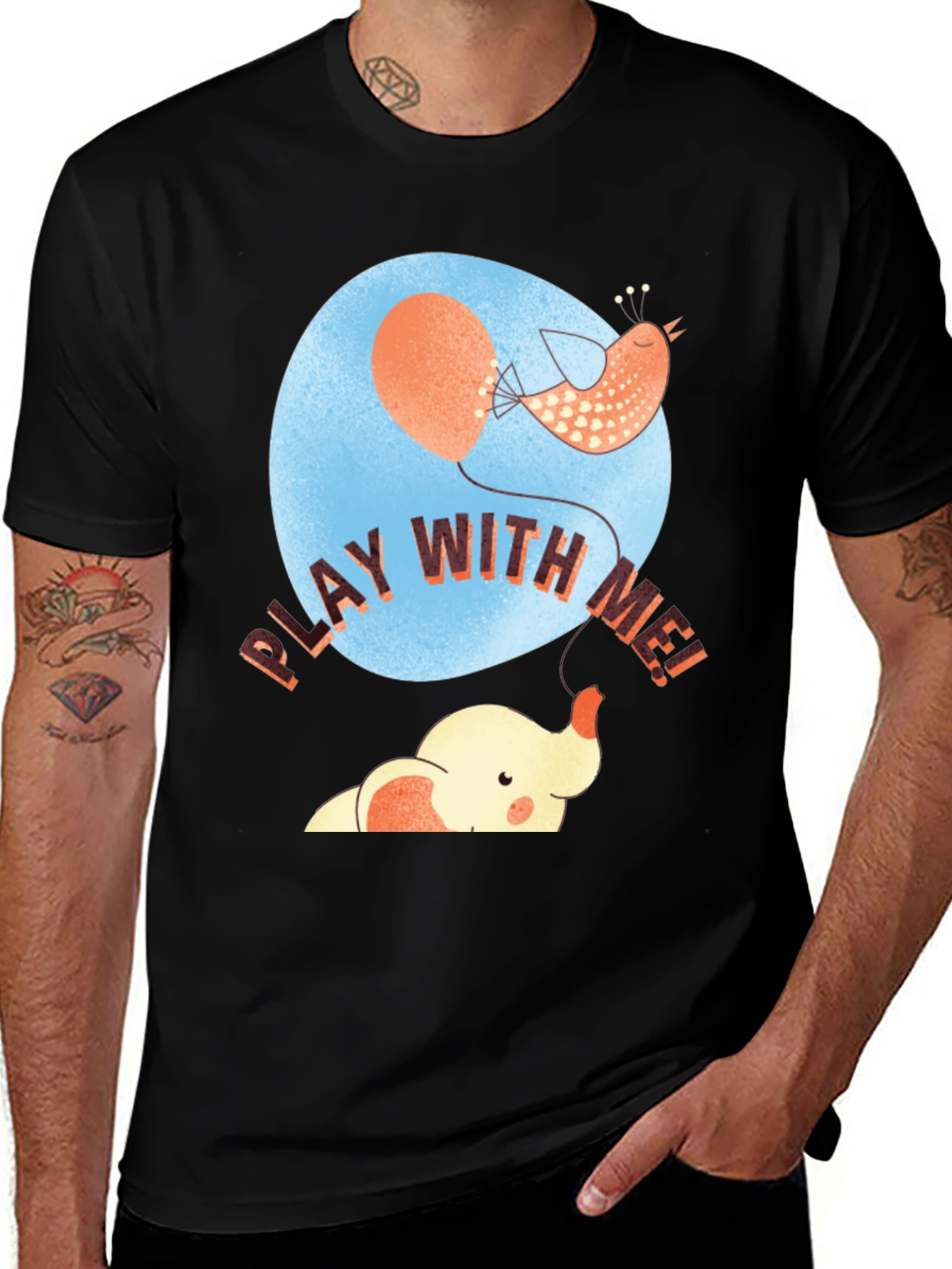 Playful Graphic Tee - Bird, Elephant, & Balloon!