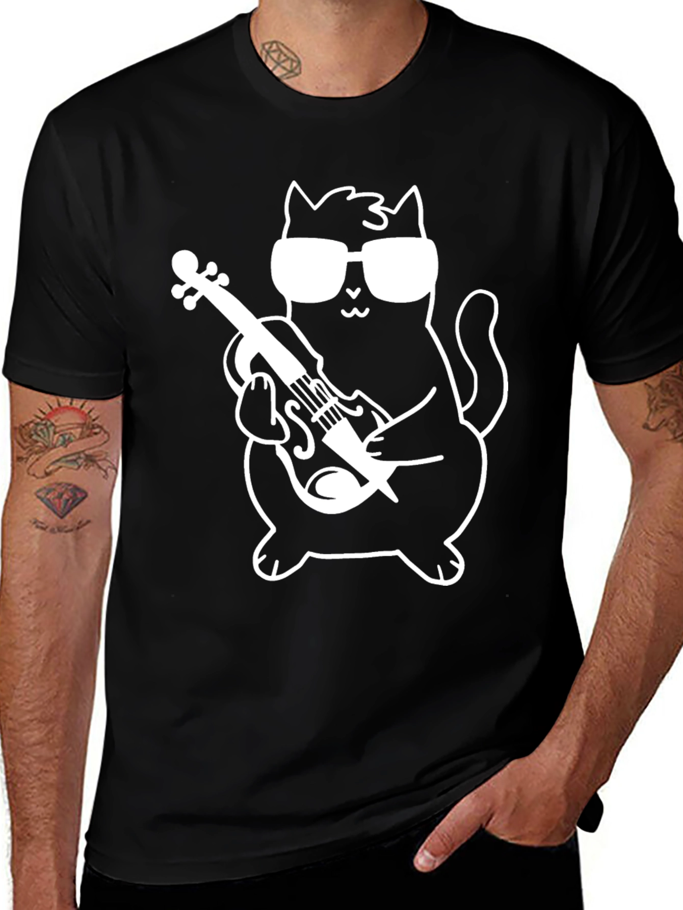 Variant 26 of Cool Cat Violinist Graphic Tee - Black
