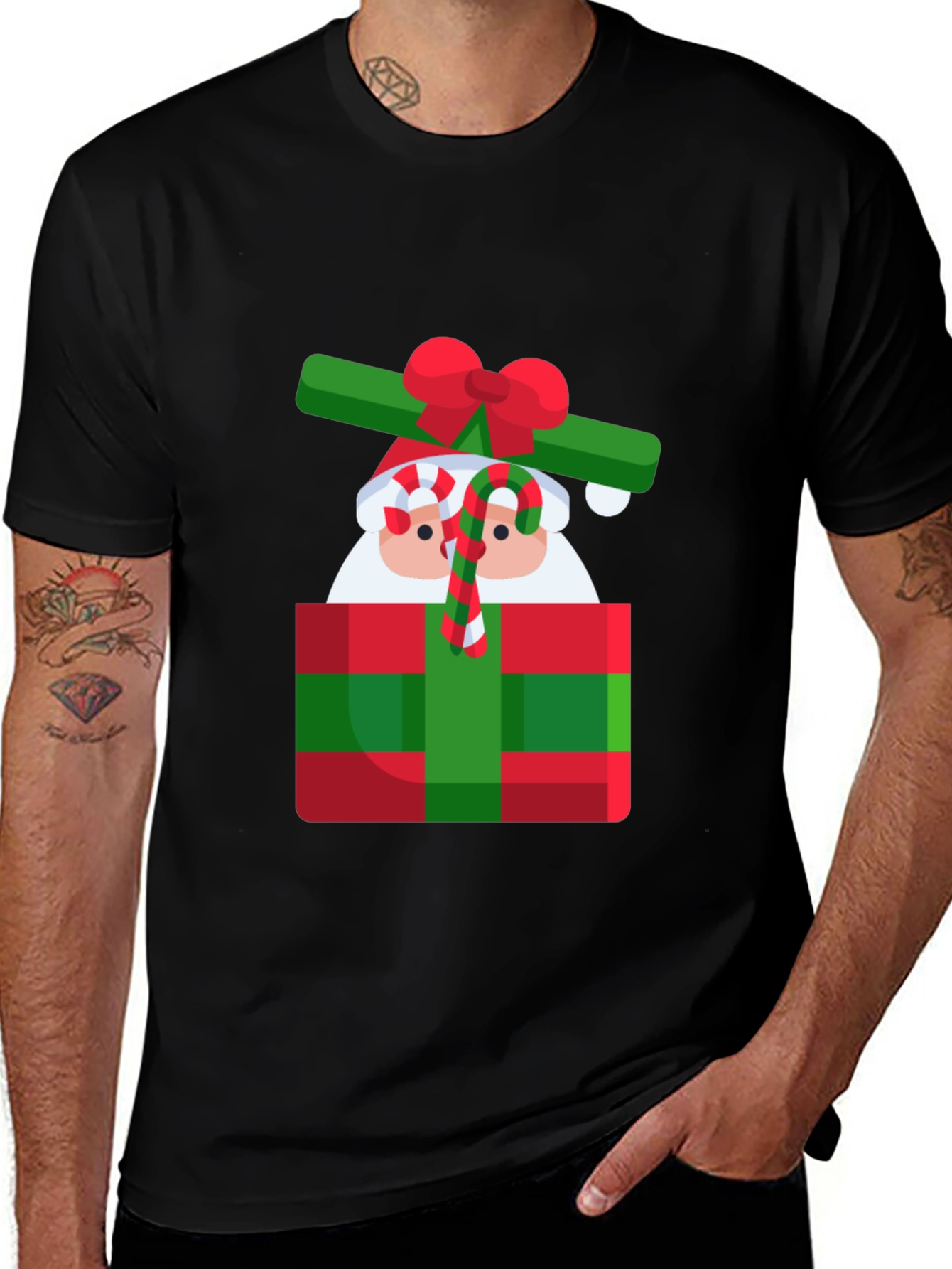 Festive Santa Gift Box Graphic Tee - Holiday Cheer!