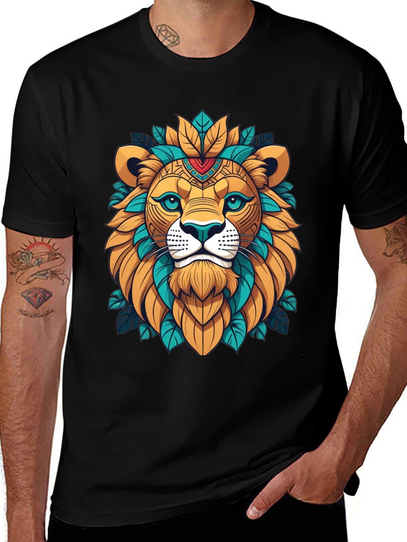 Variant 18 of Lion Head Graphic Tee - Artistic Animal Design