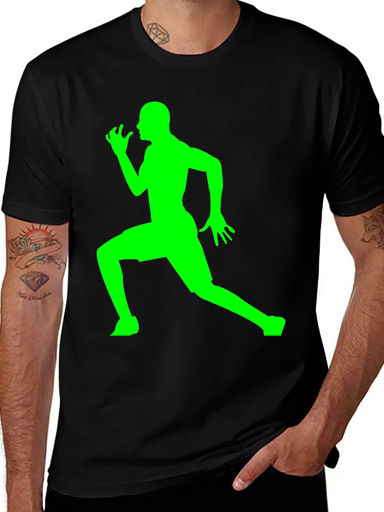 Variant 12 of Men's Black T-Shirt with Green Running Silhouette