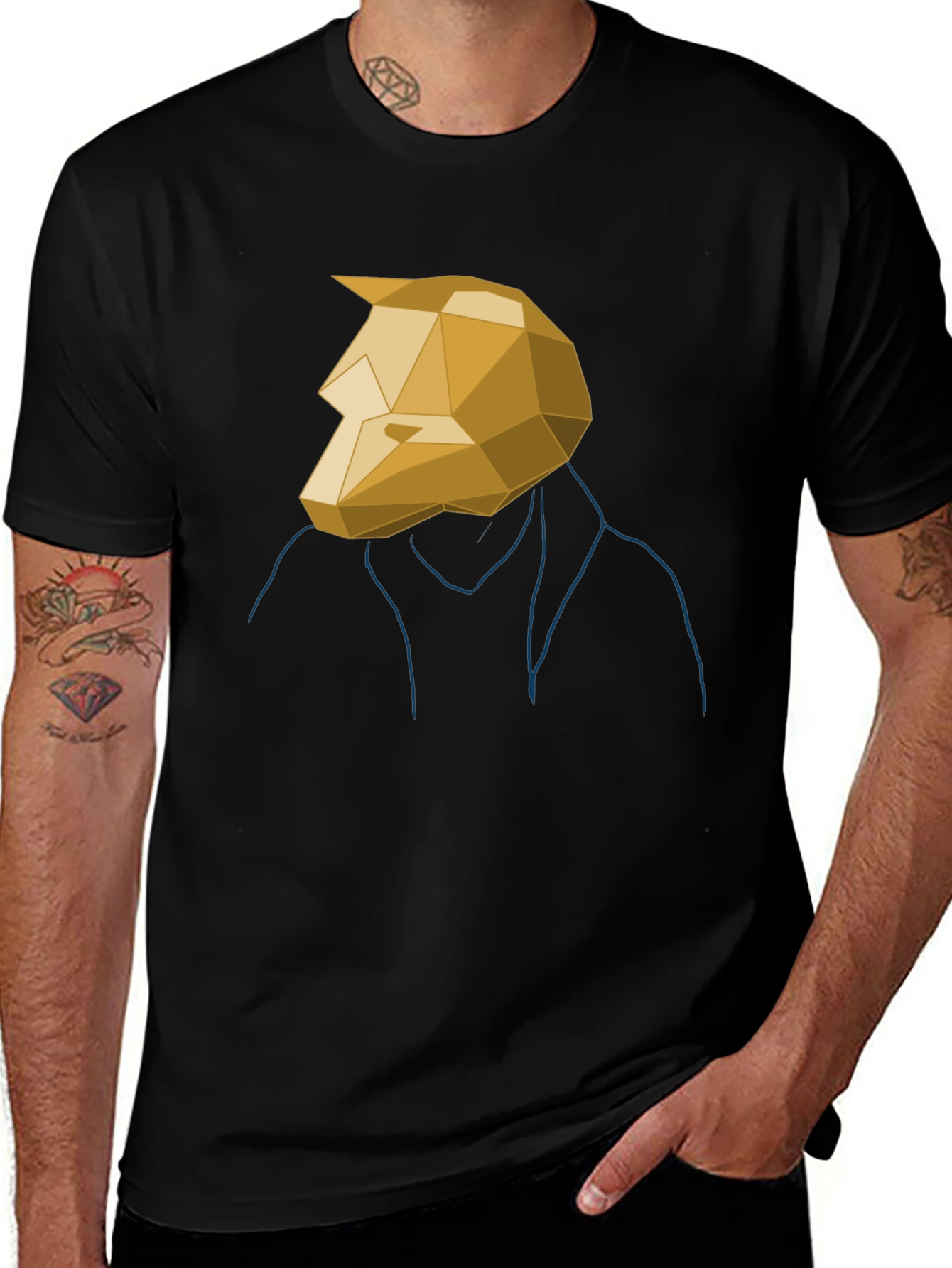 Variant 6 of Geometric Wolf Head Graphic Tee - Men's Black T-Shirt