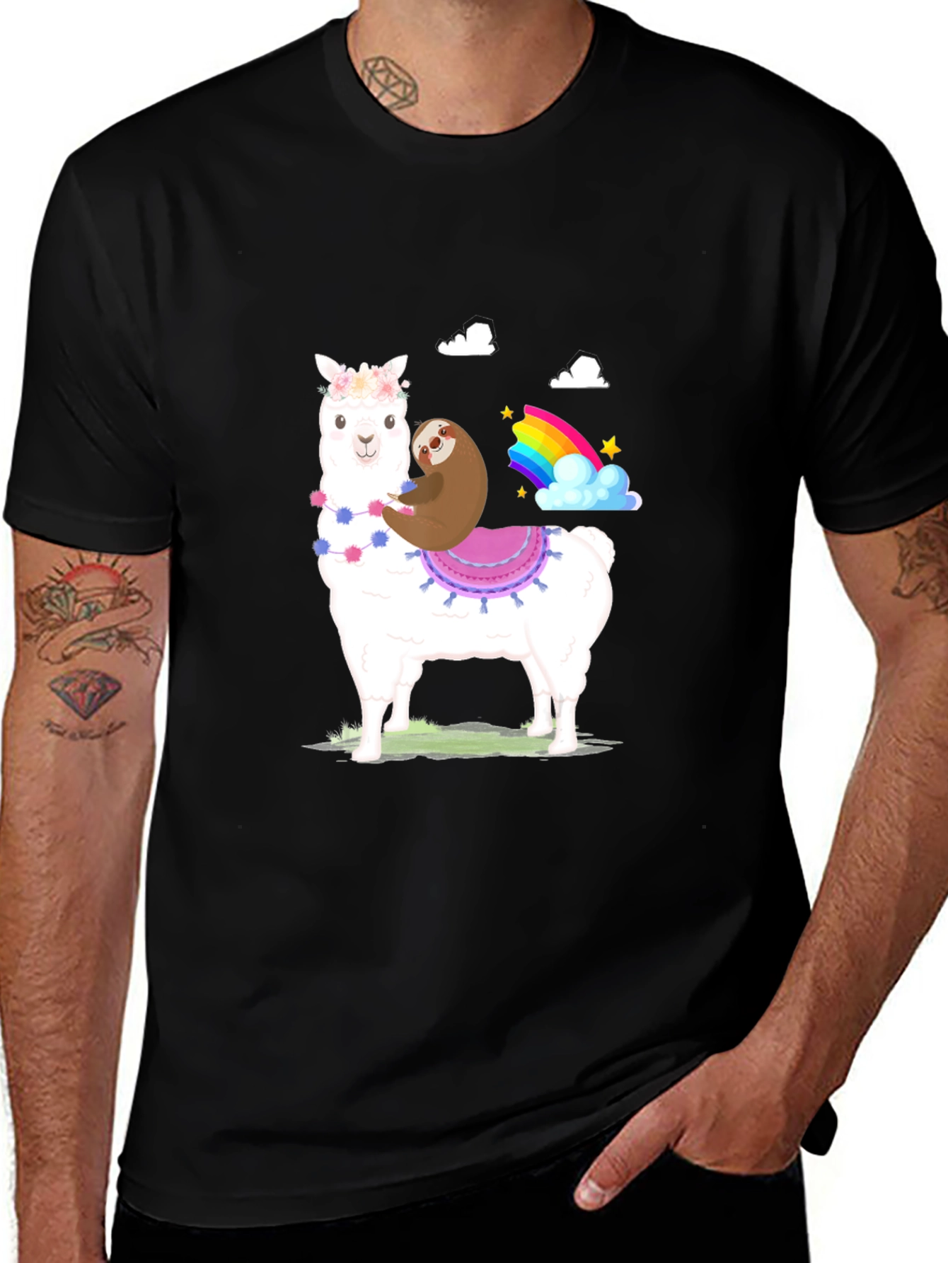 Variant 28 of Sloth Riding Llama Rainbow T-Shirt