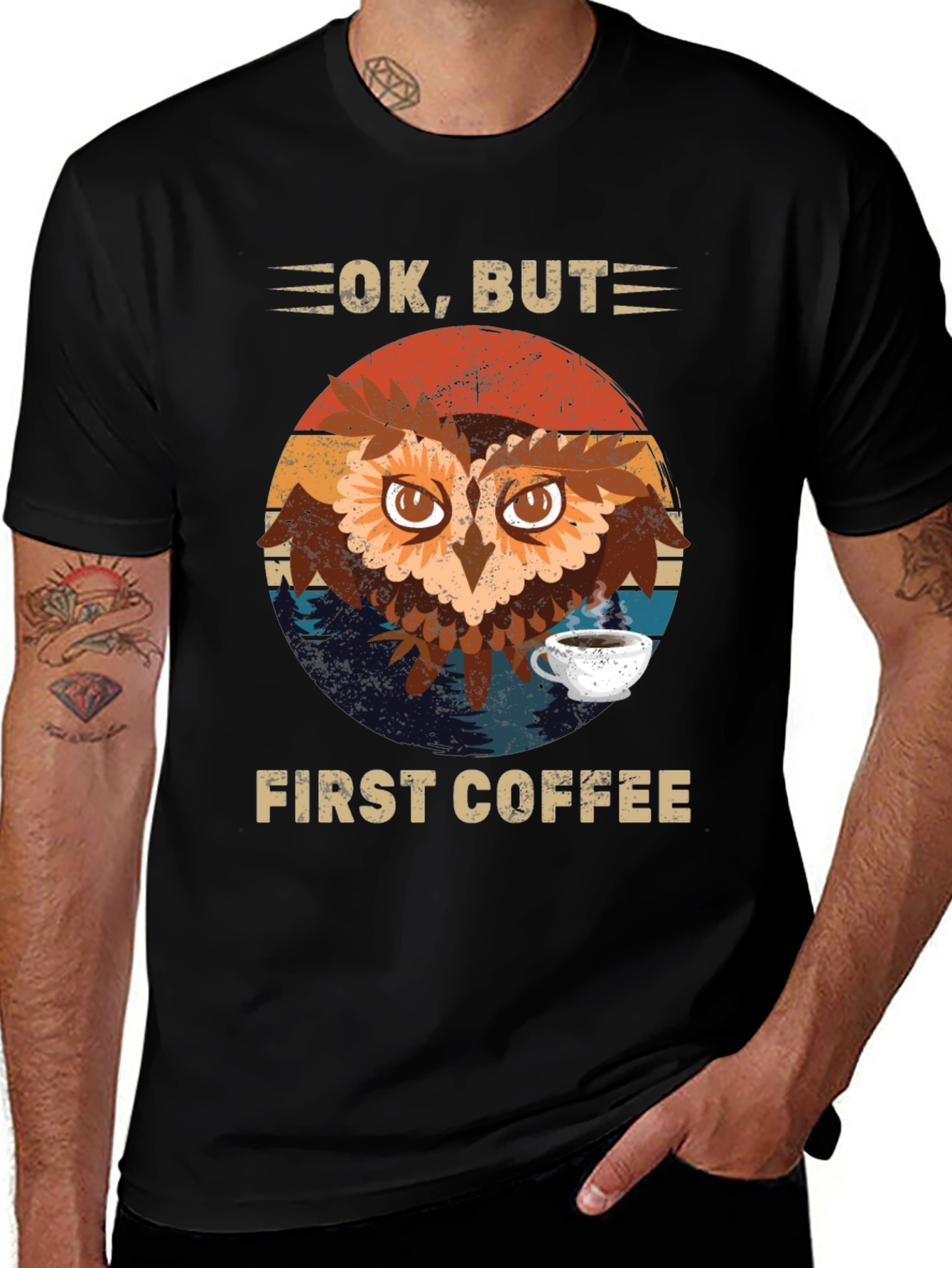 Variant 4 of Ok, But First Coffee Owl T-Shirt