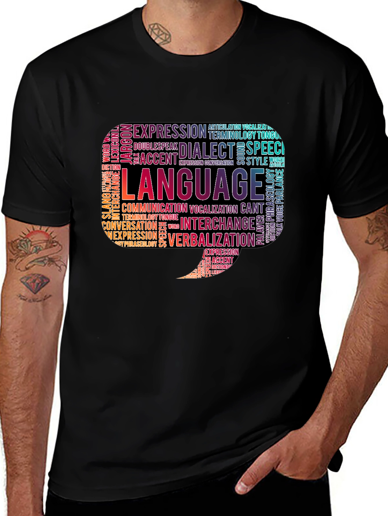 Black Language Word Cloud Graphic Tee main image
