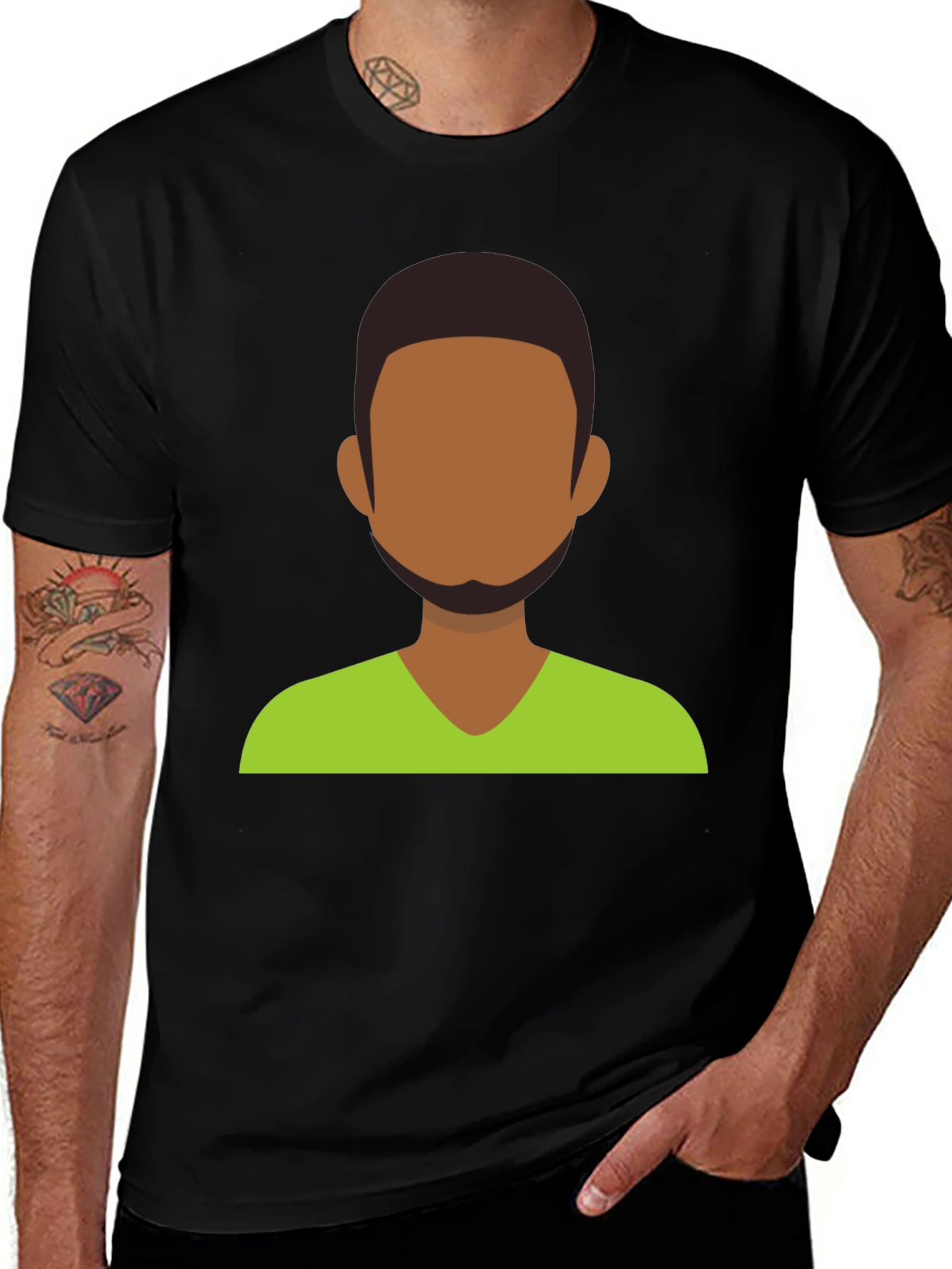 Variant 19 of Men's Black T-Shirt with Green Neckline Design