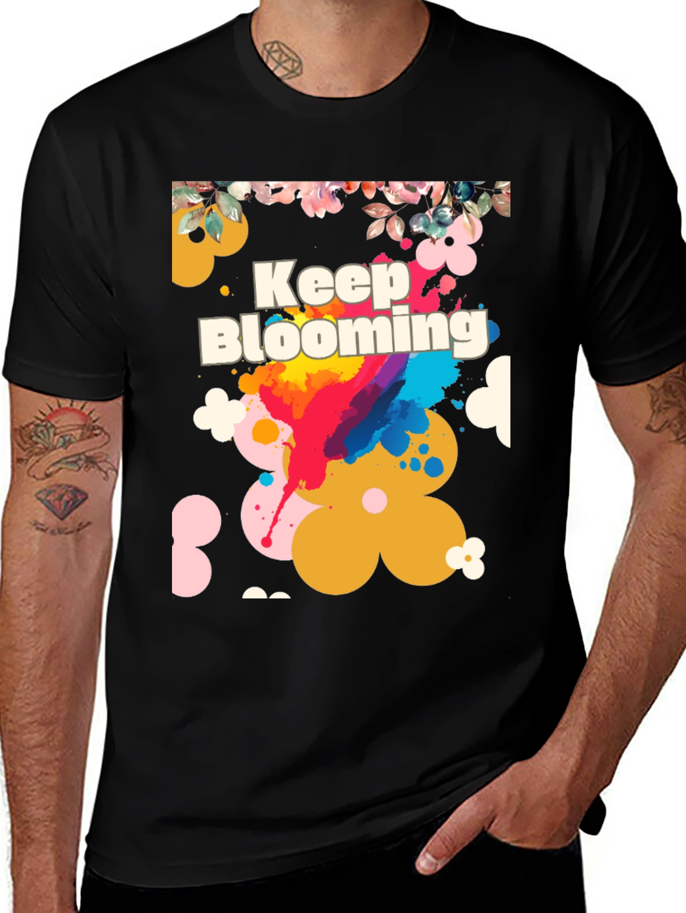 Variant 2 of Keep Blooming Floral Graphic Tee - Black Unisex T-Shirt