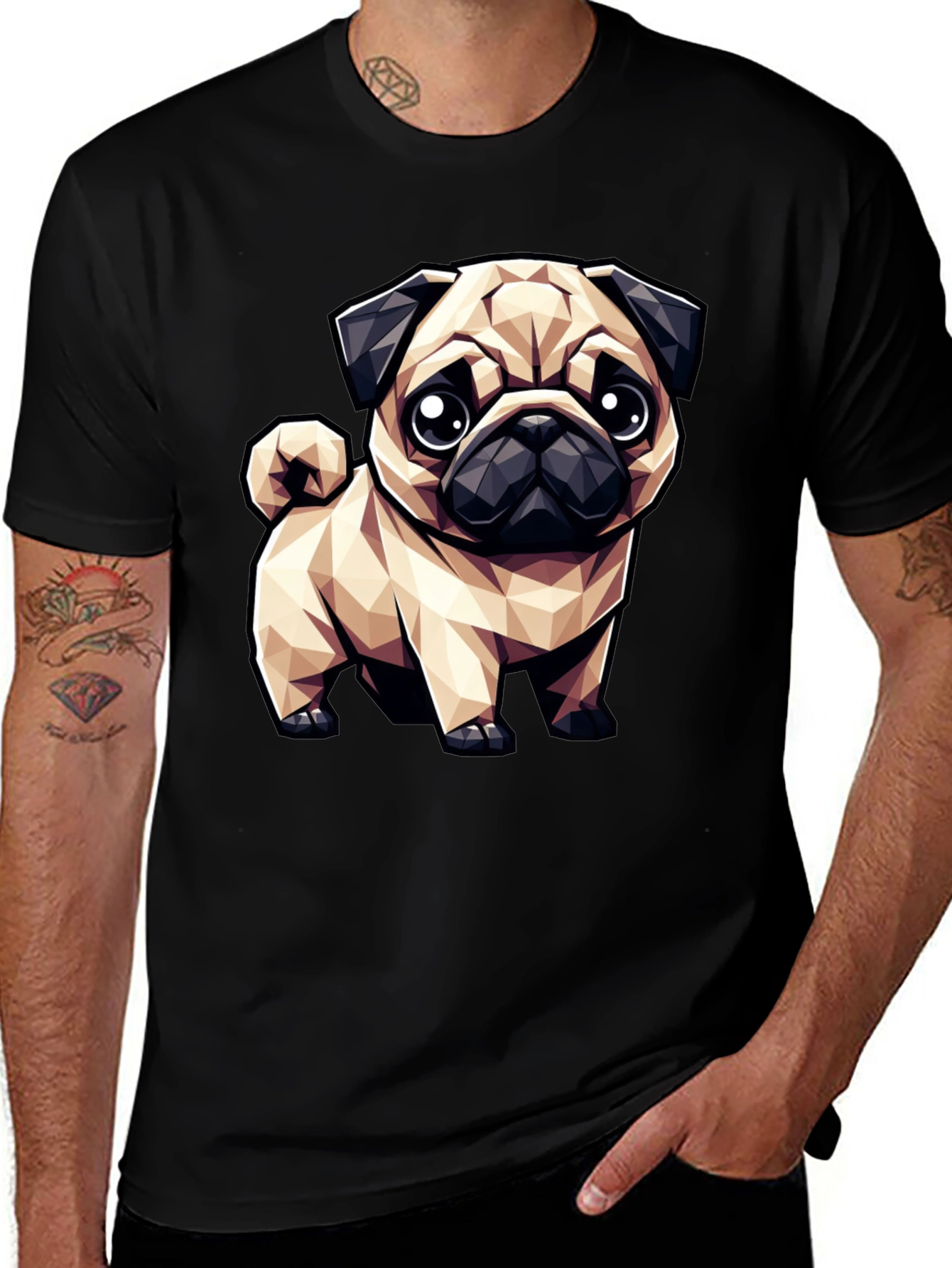 Variant 14 of Geometric Pug Graphic Tee - Stylish Men's Black T-Shirt