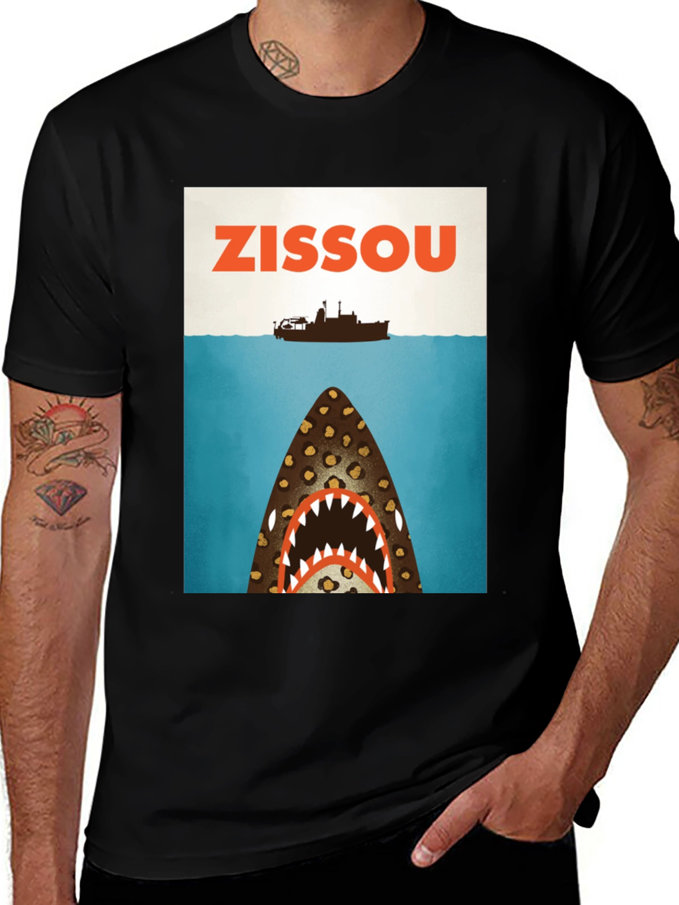 Variant 14 of Zissou Shark Graphic Tee - Black Cotton T-Shirt