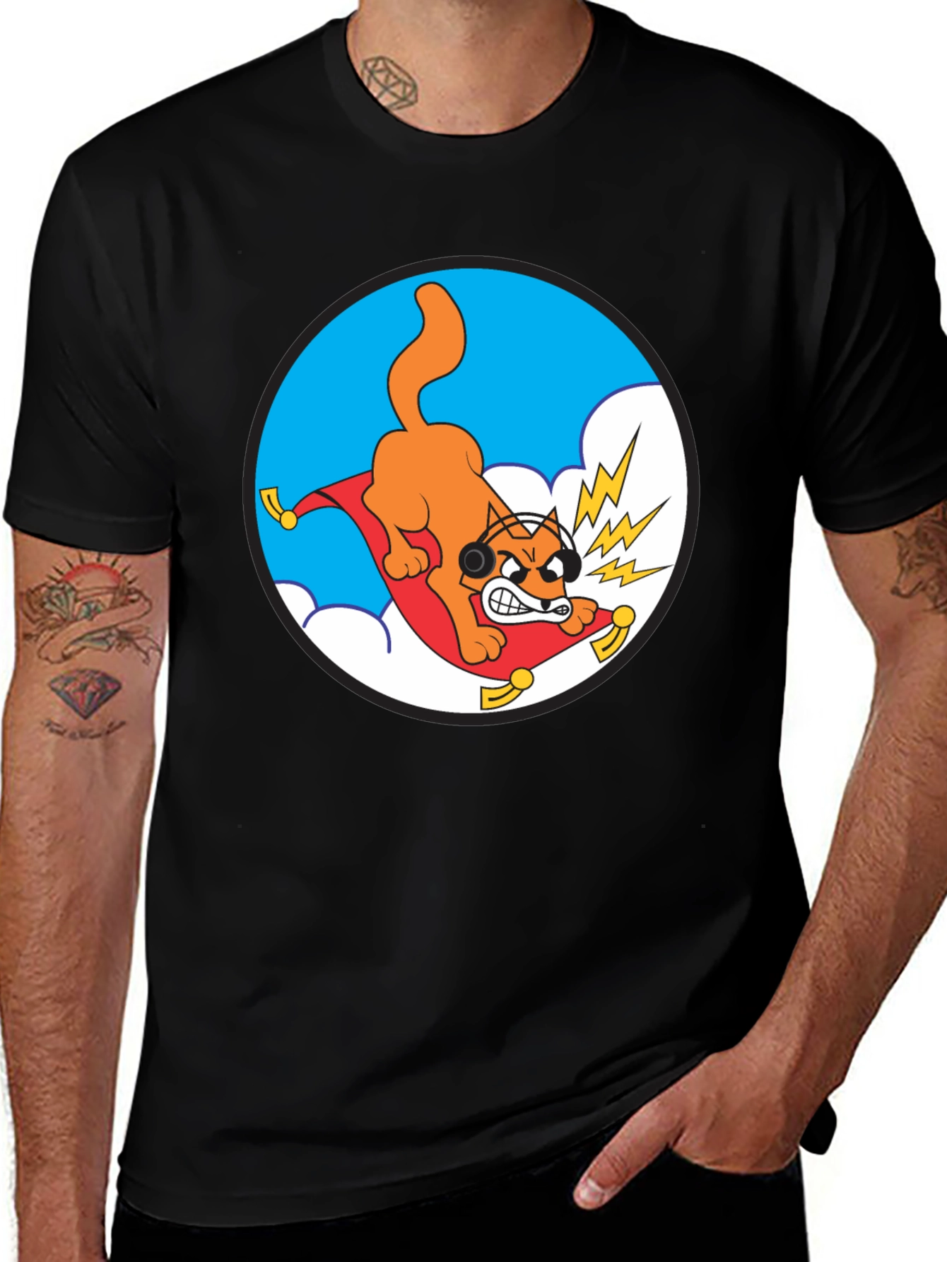 Variant 29 of Crazy Cat Graphic Tee - Black Cotton T-Shirt