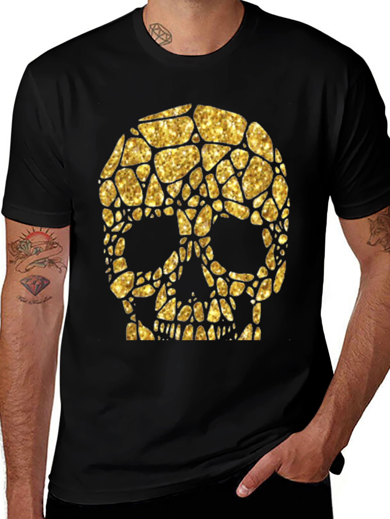 Gold Skull Graphic T-Shirt - Stylish Men's Tee