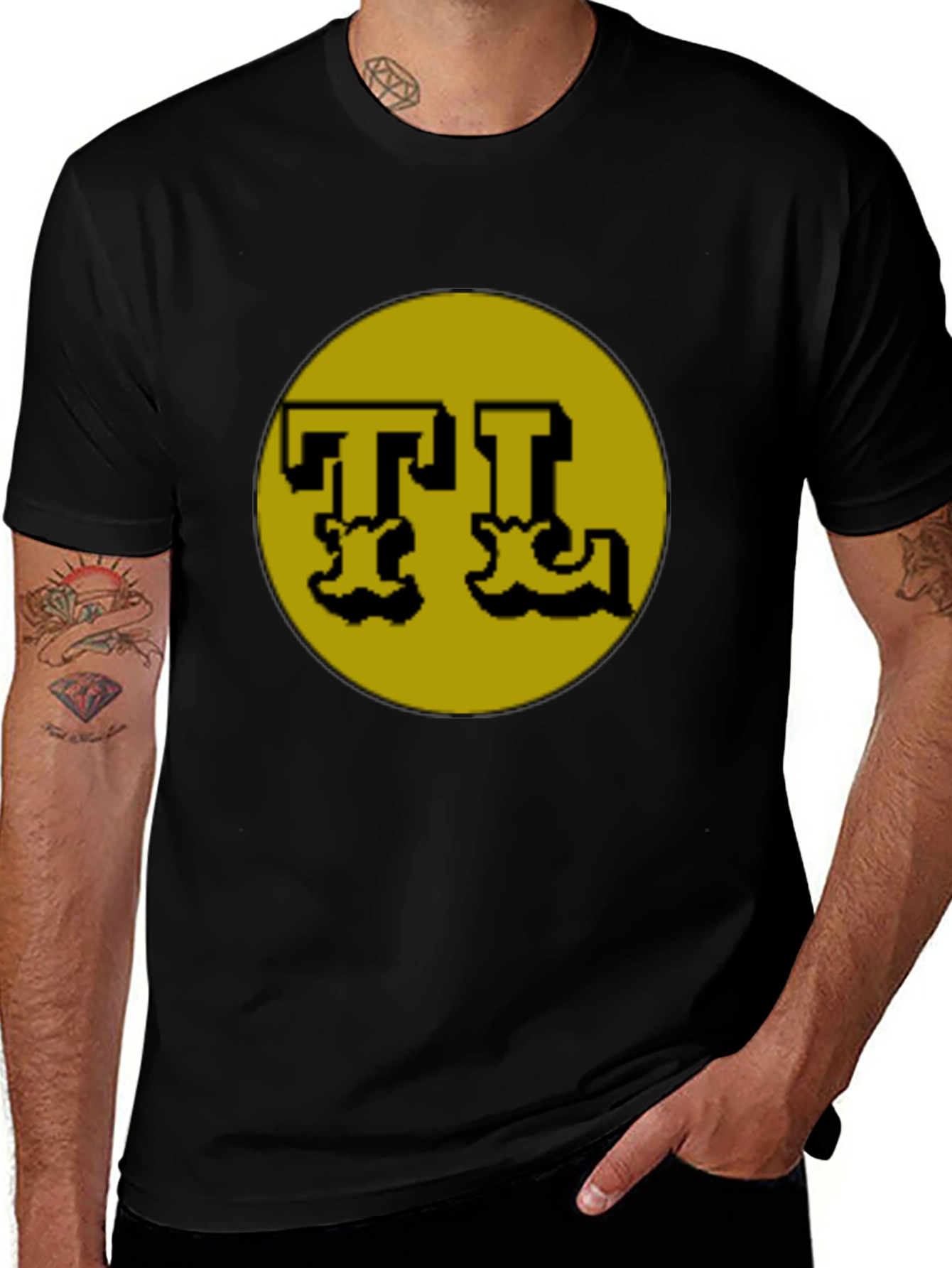 Retro Pixel TL Graphic Tee - Black Cotton T-Shirt